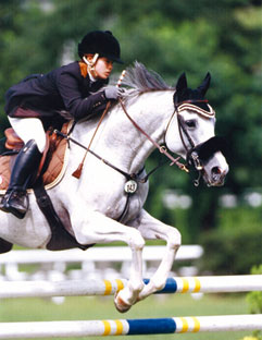 全日本障害馬術大会パートII中障害D優勝の佐藤泰選手と白馬錦号（早稲田大学）