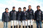 障害チーム：左から、浅枝（総務）、杉谷、桝井、佐藤、福島の各選手、陶器監督