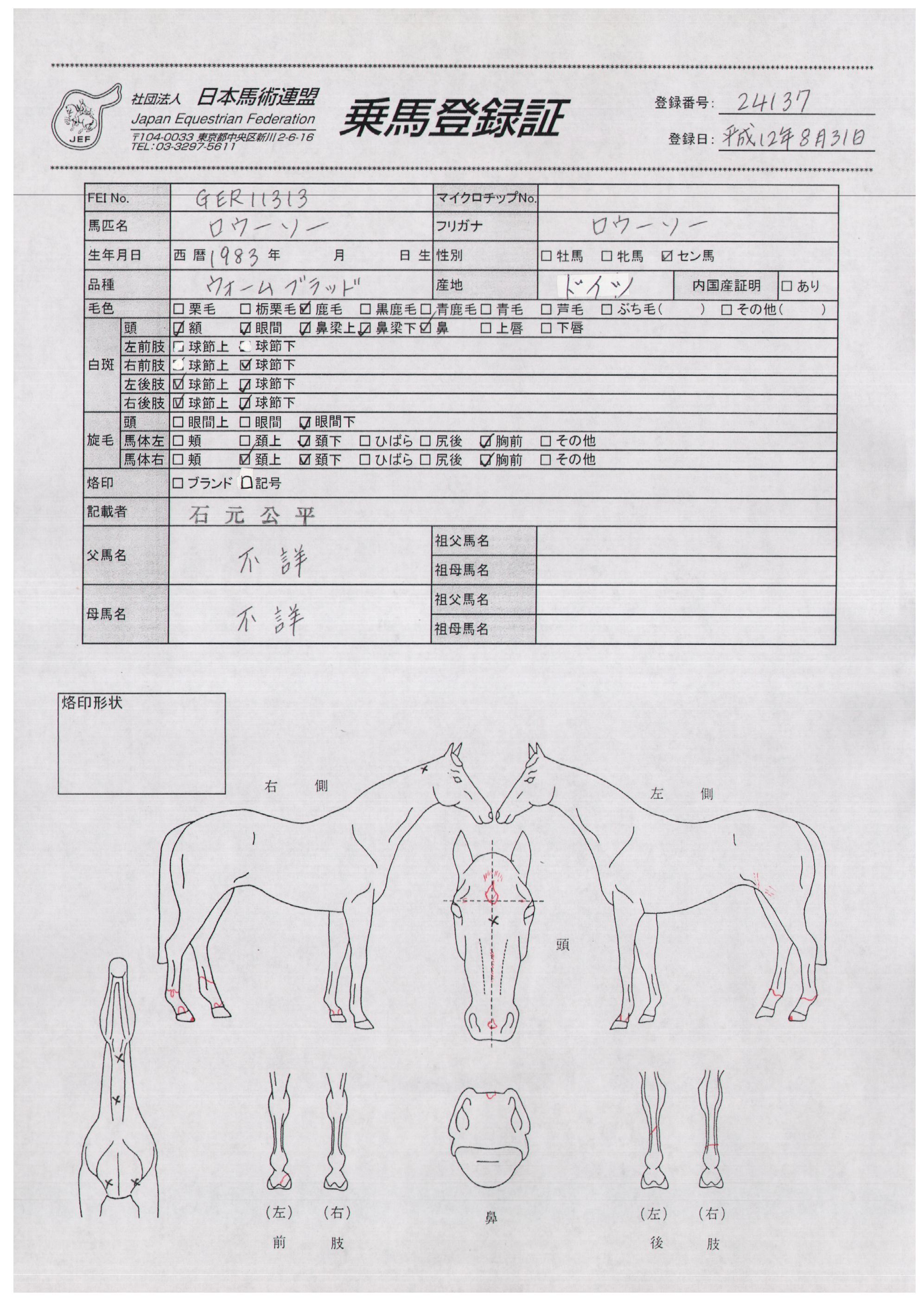 乗馬登録証