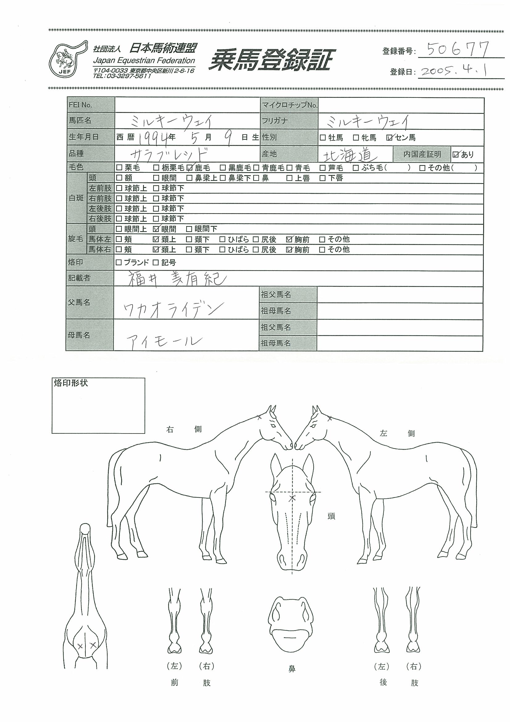 乗馬登録証