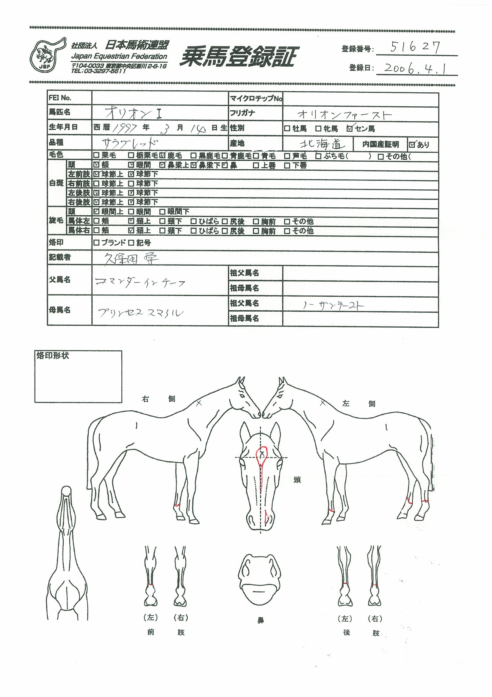 乗馬登録証