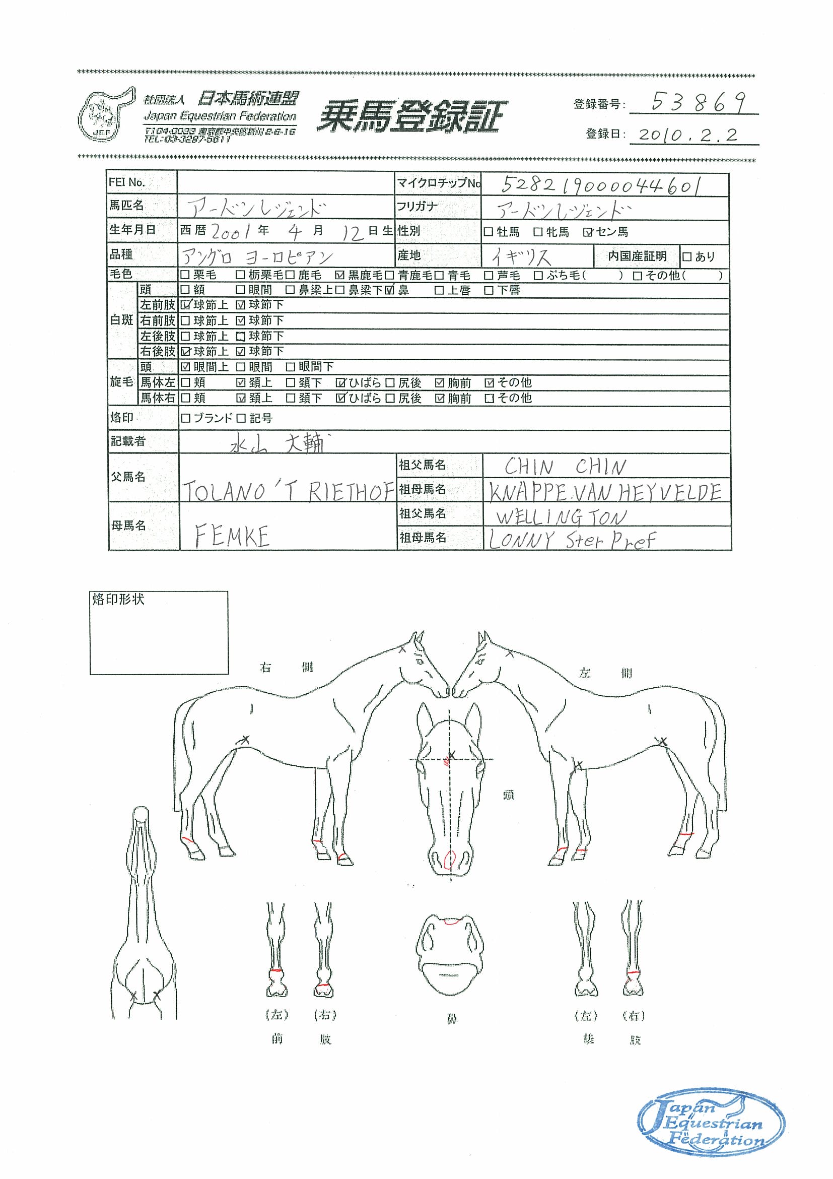 乗馬登録証