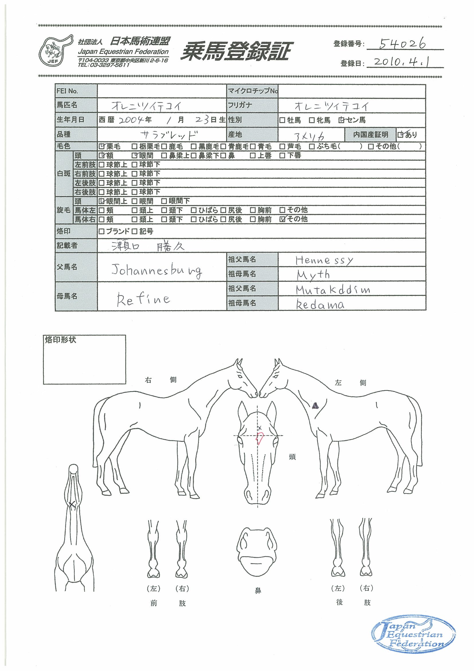乗馬登録証
