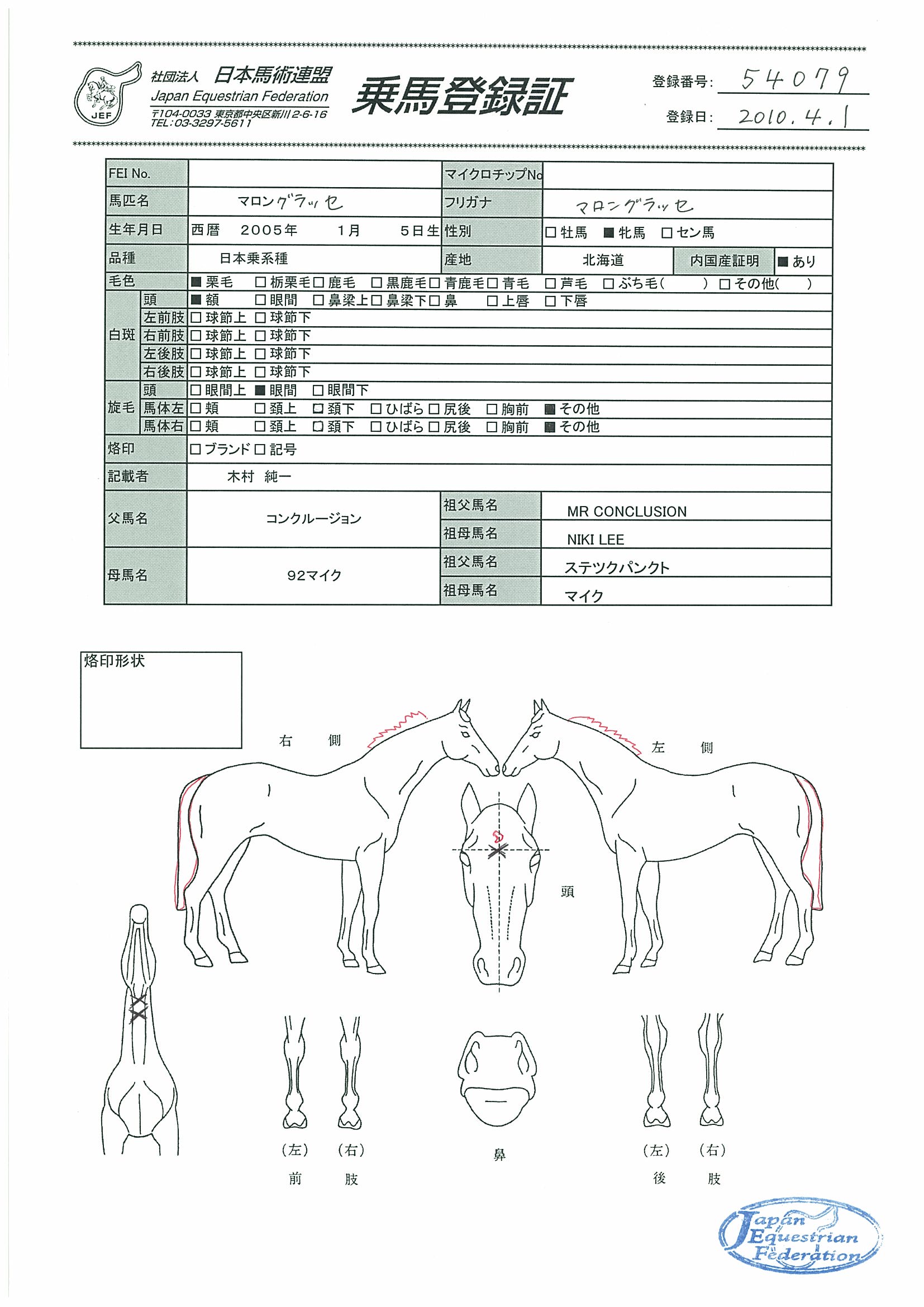 乗馬登録証