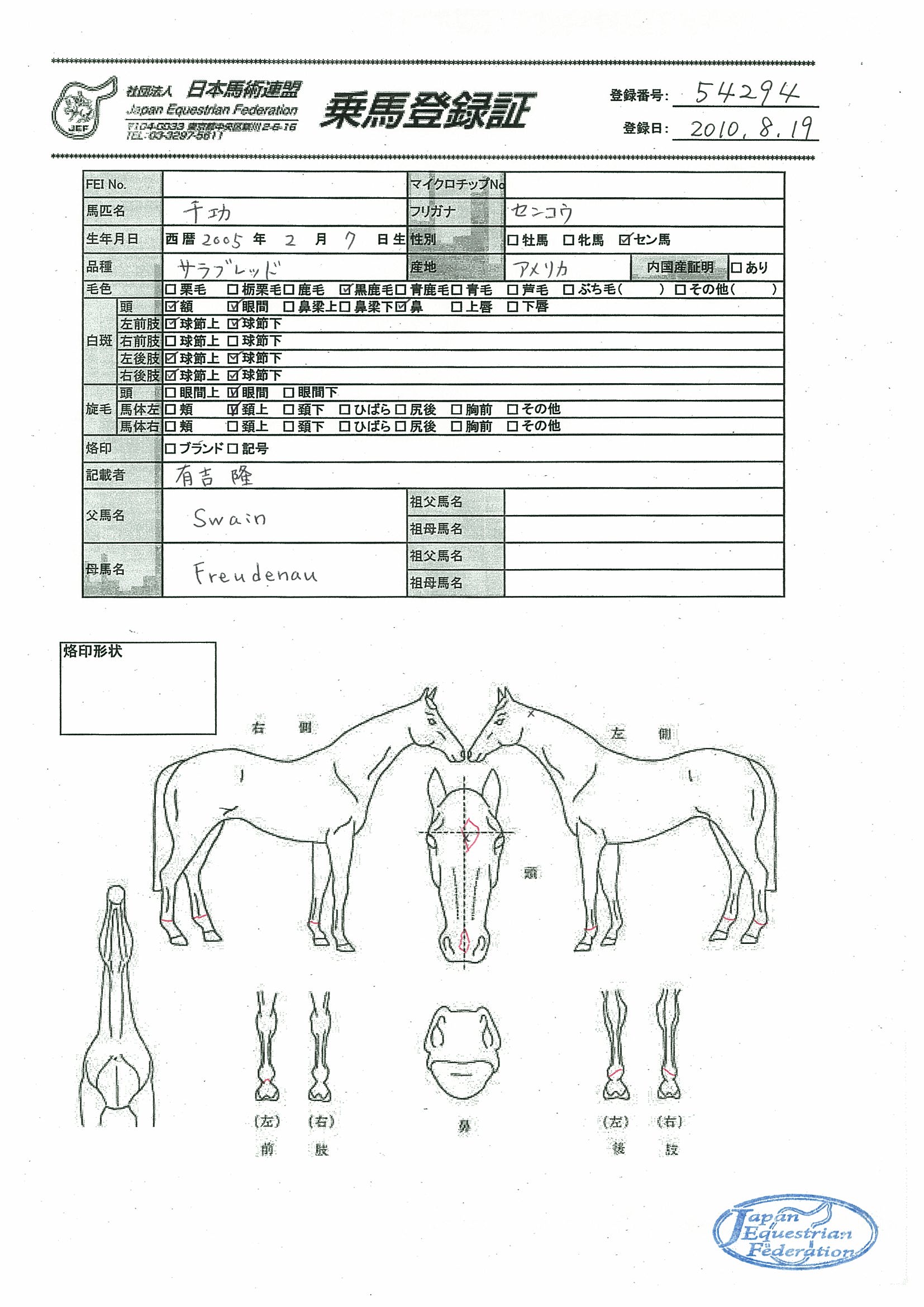 乗馬登録証