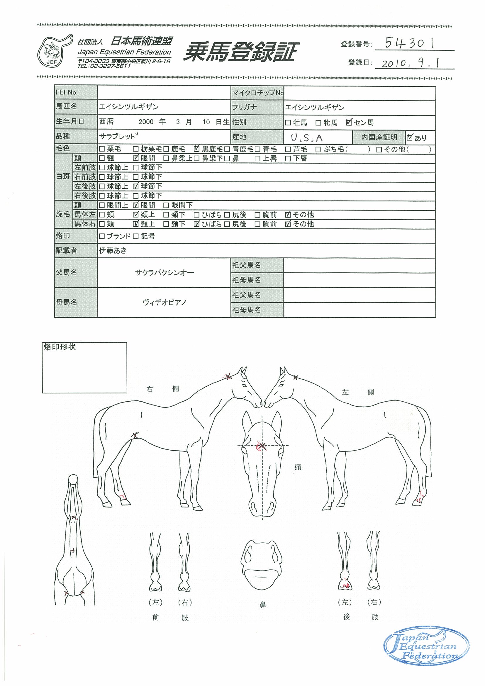 乗馬登録証
