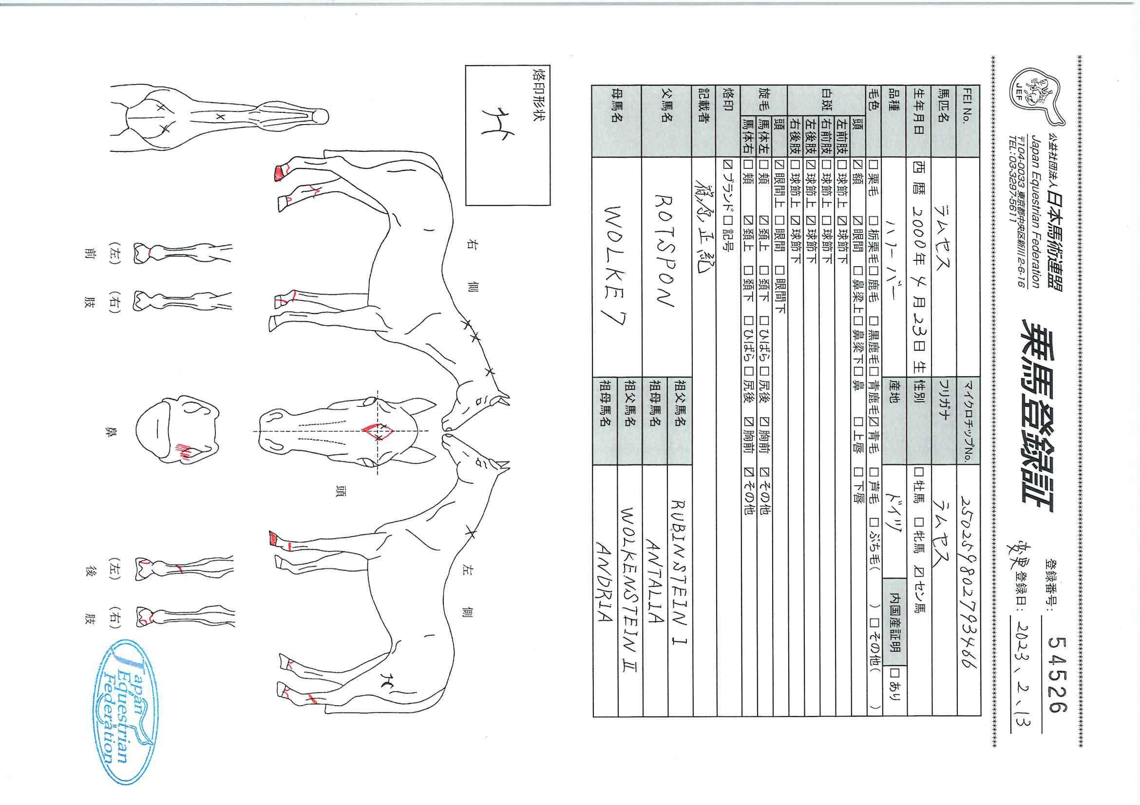 乗馬登録証