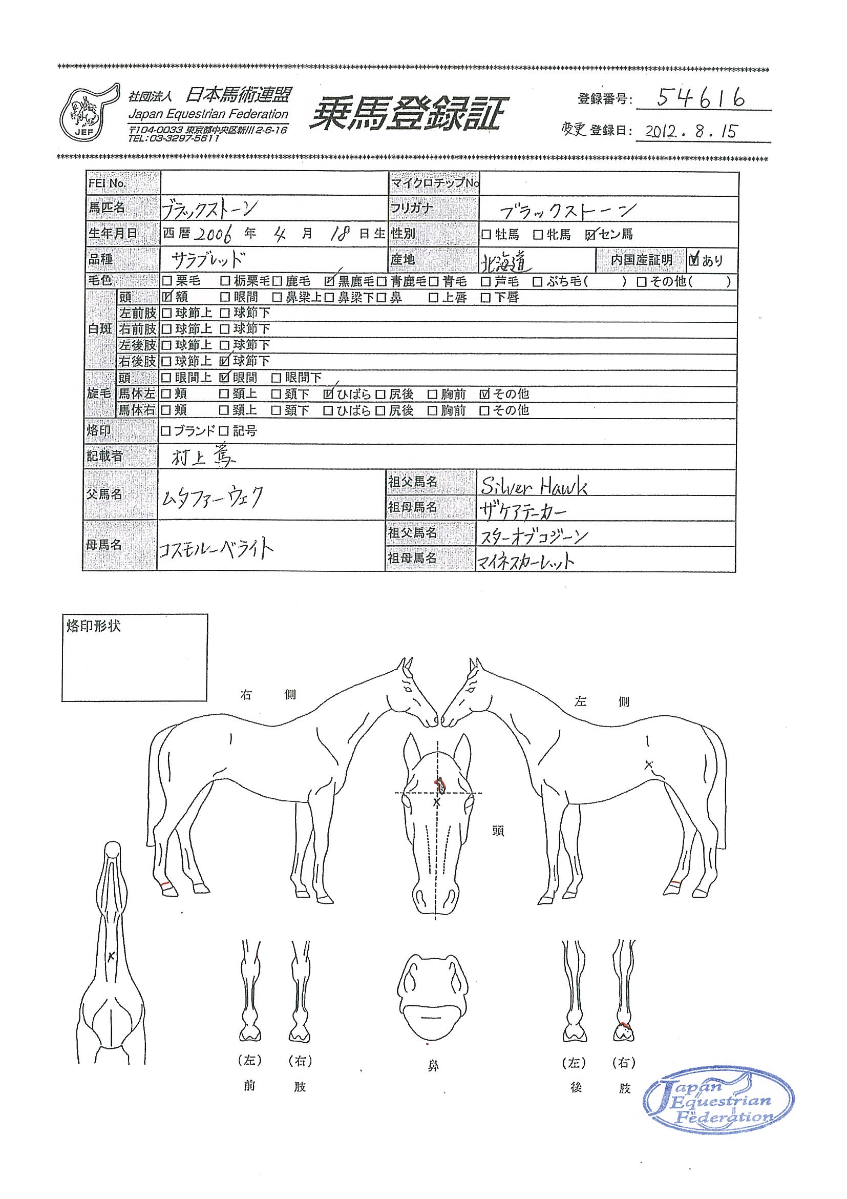 乗馬登録証
