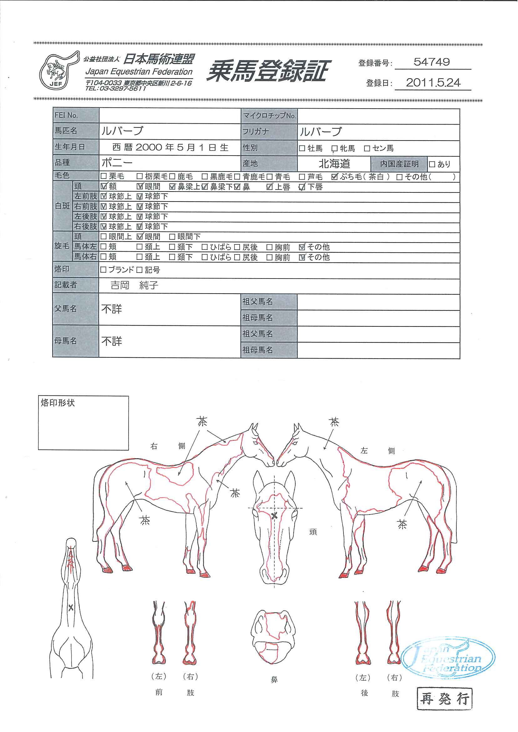 乗馬登録証