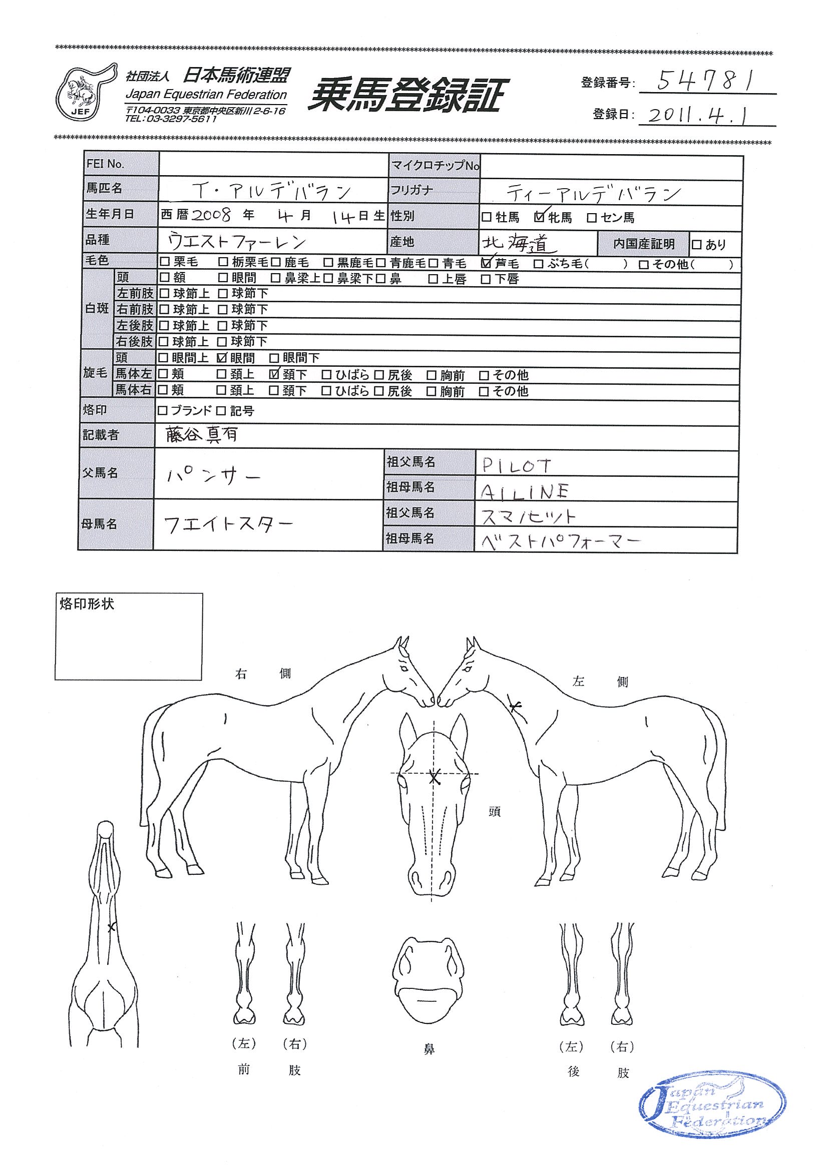 乗馬登録証