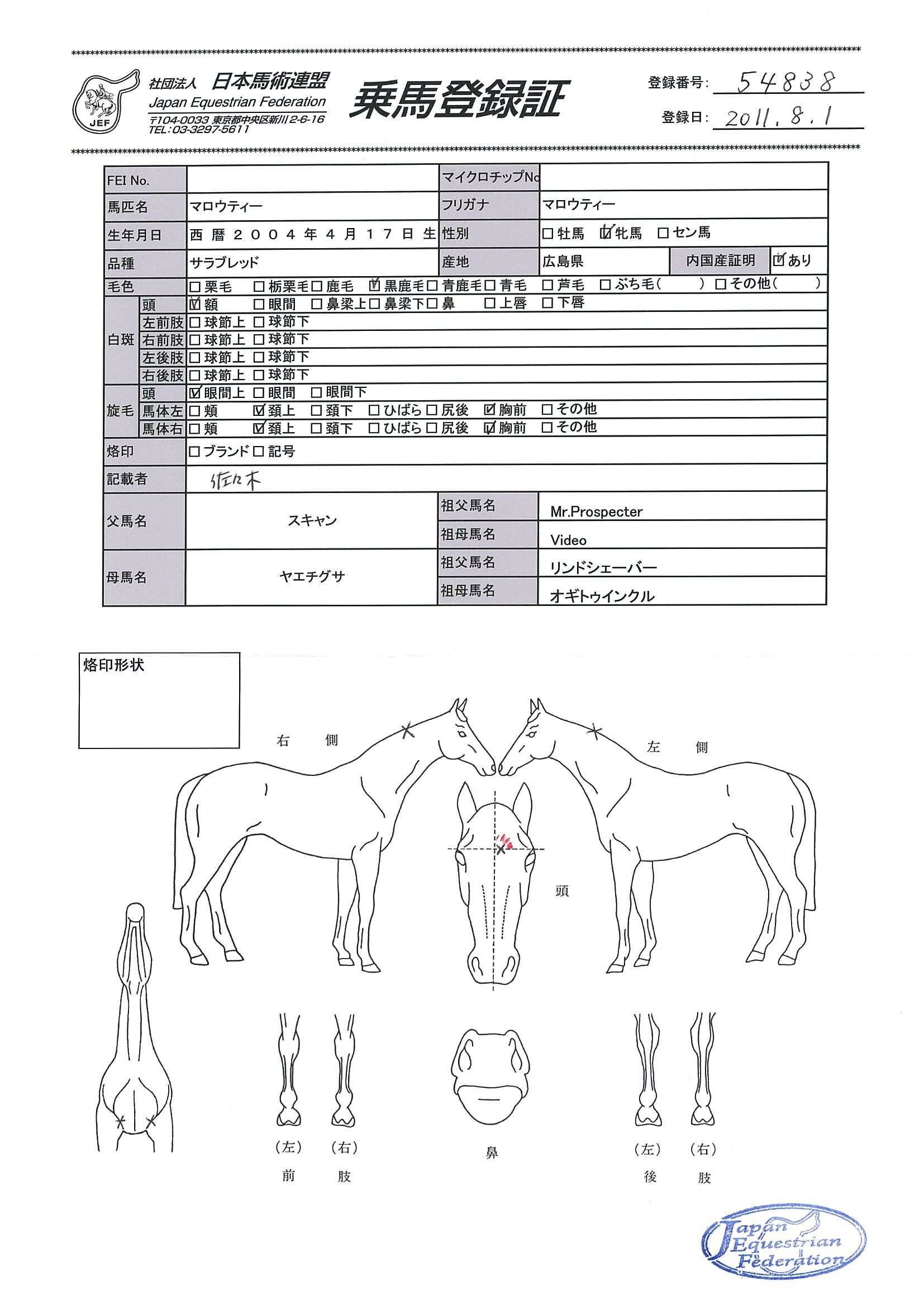 乗馬登録証