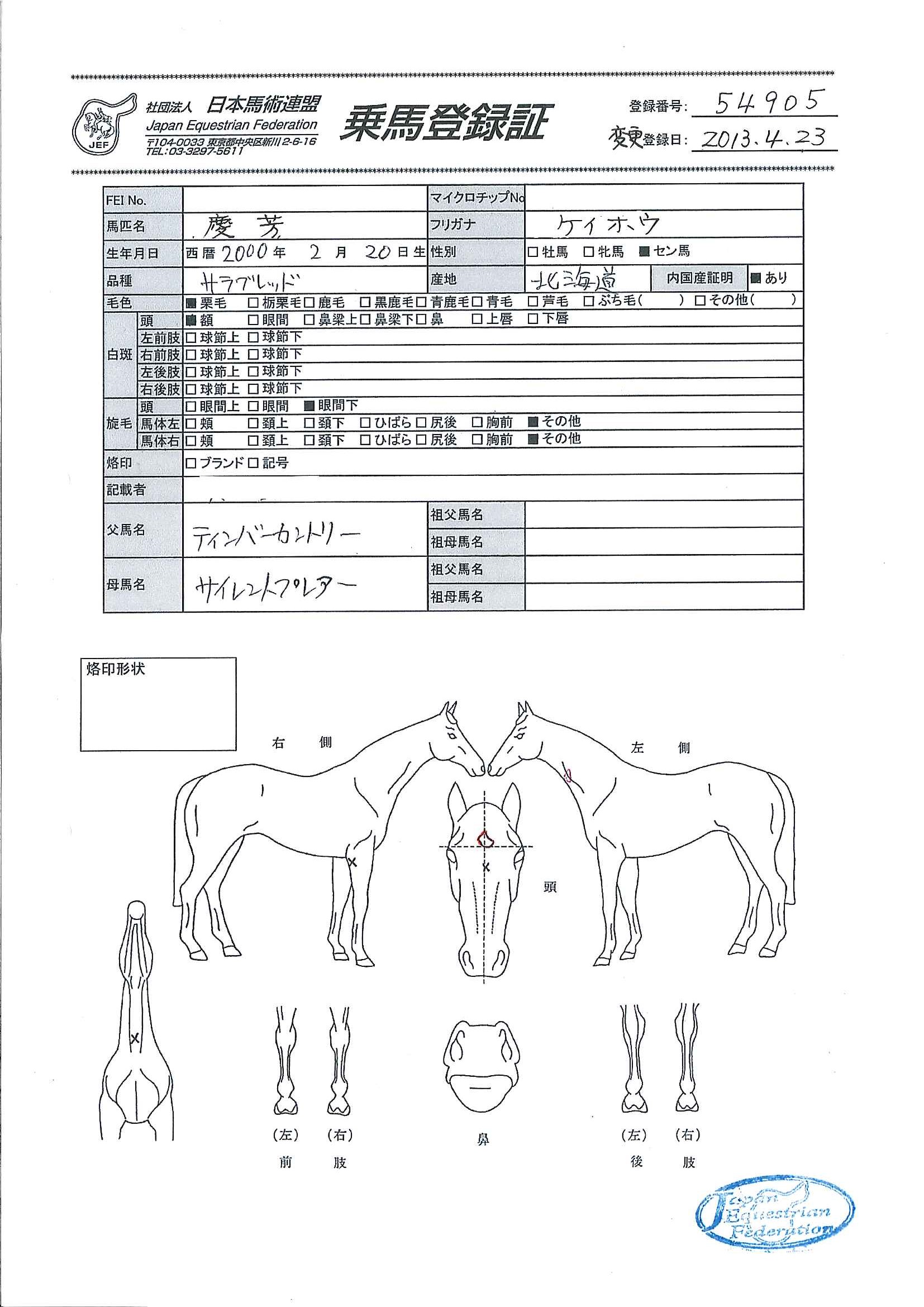 乗馬登録証