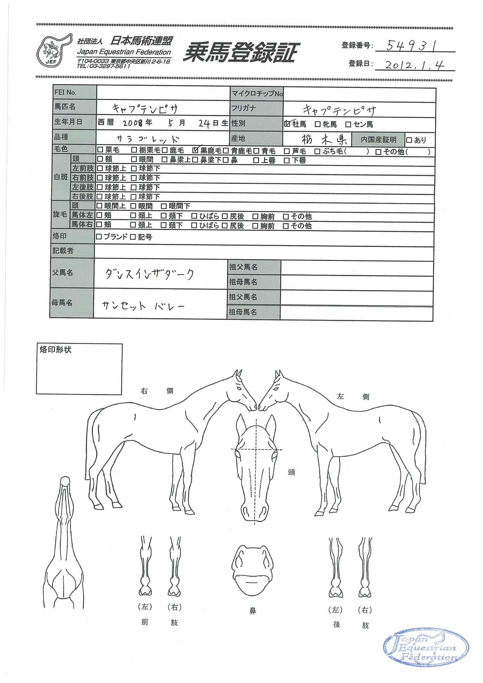 乗馬登録証