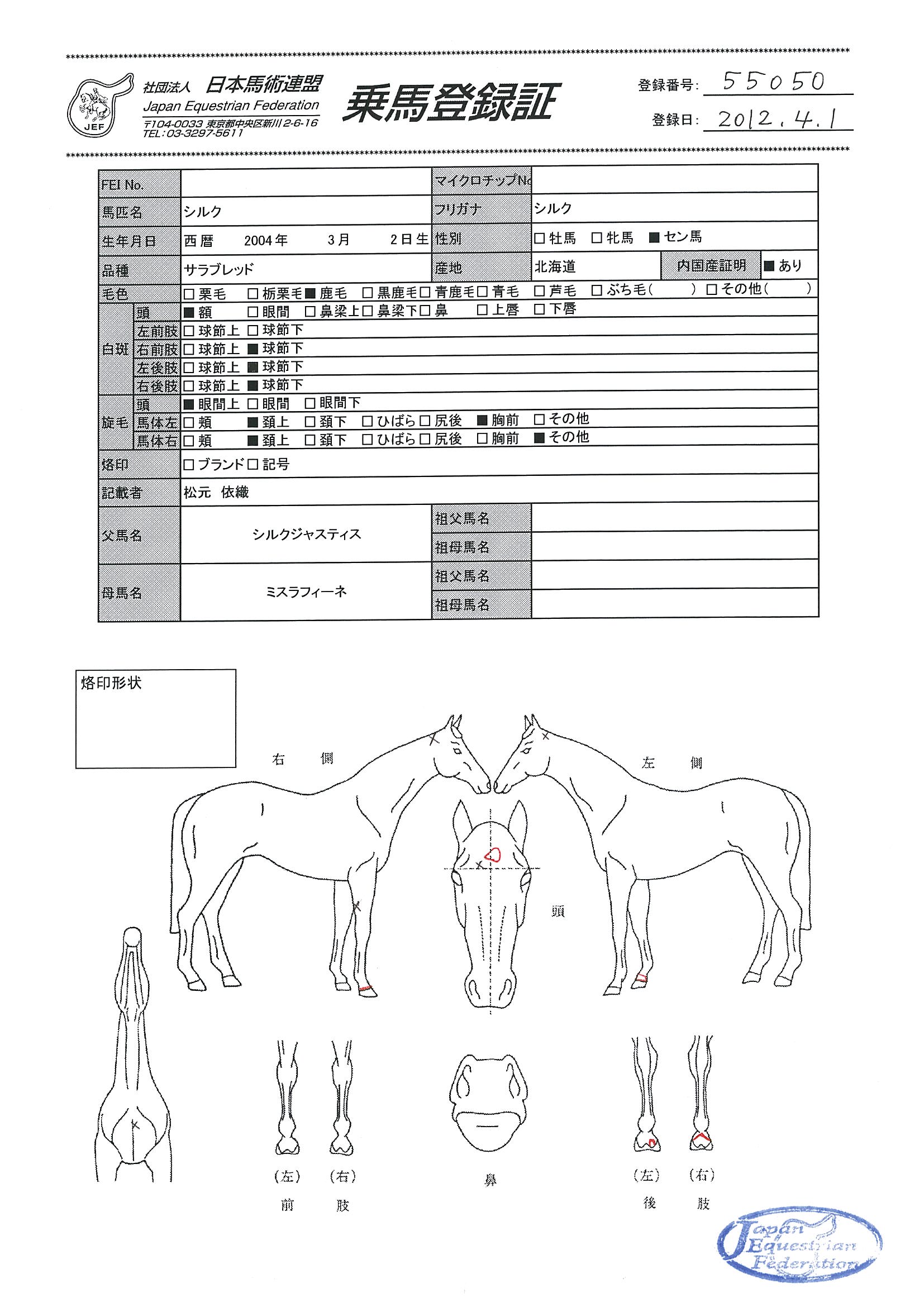 乗馬登録証