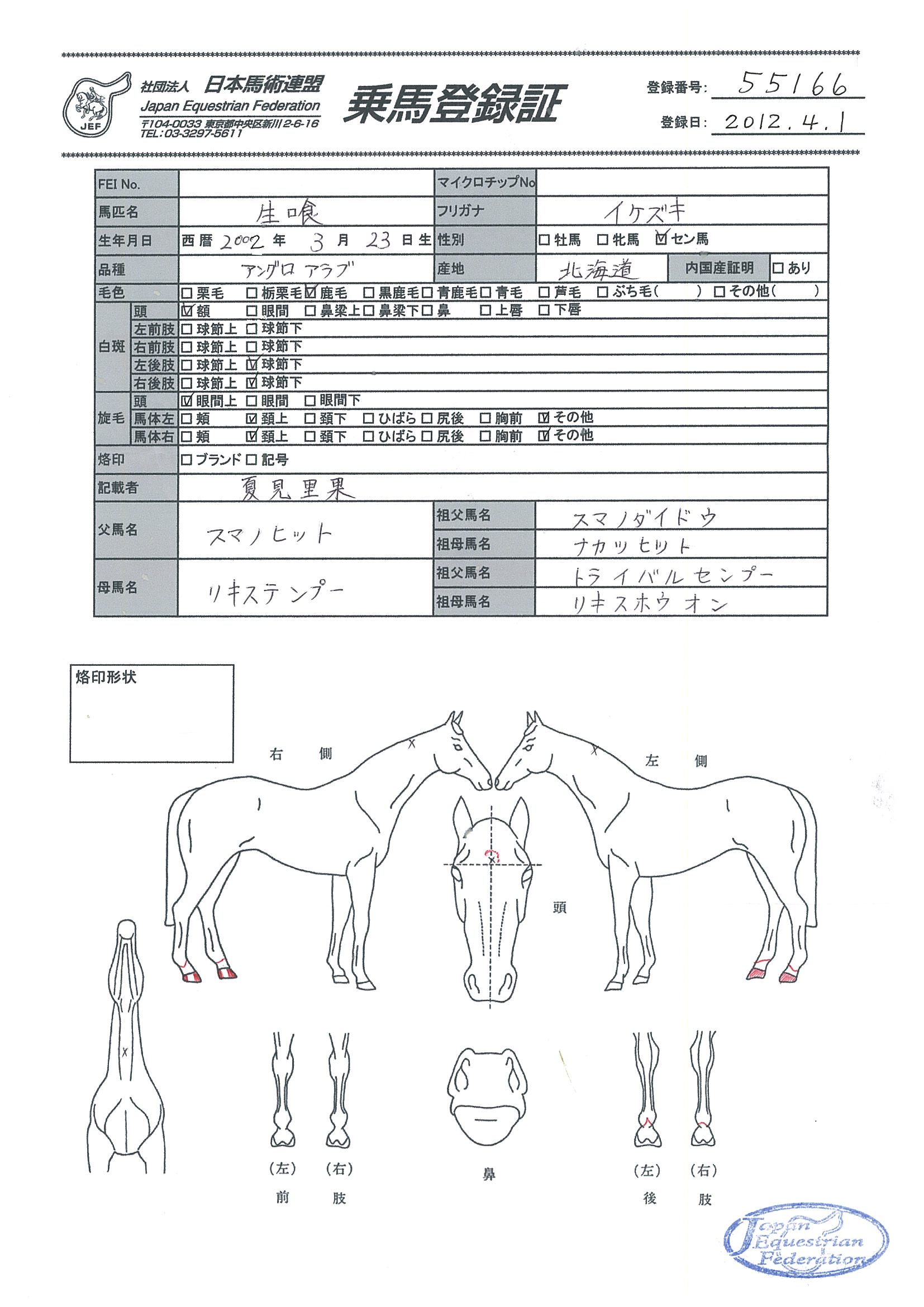 乗馬登録証