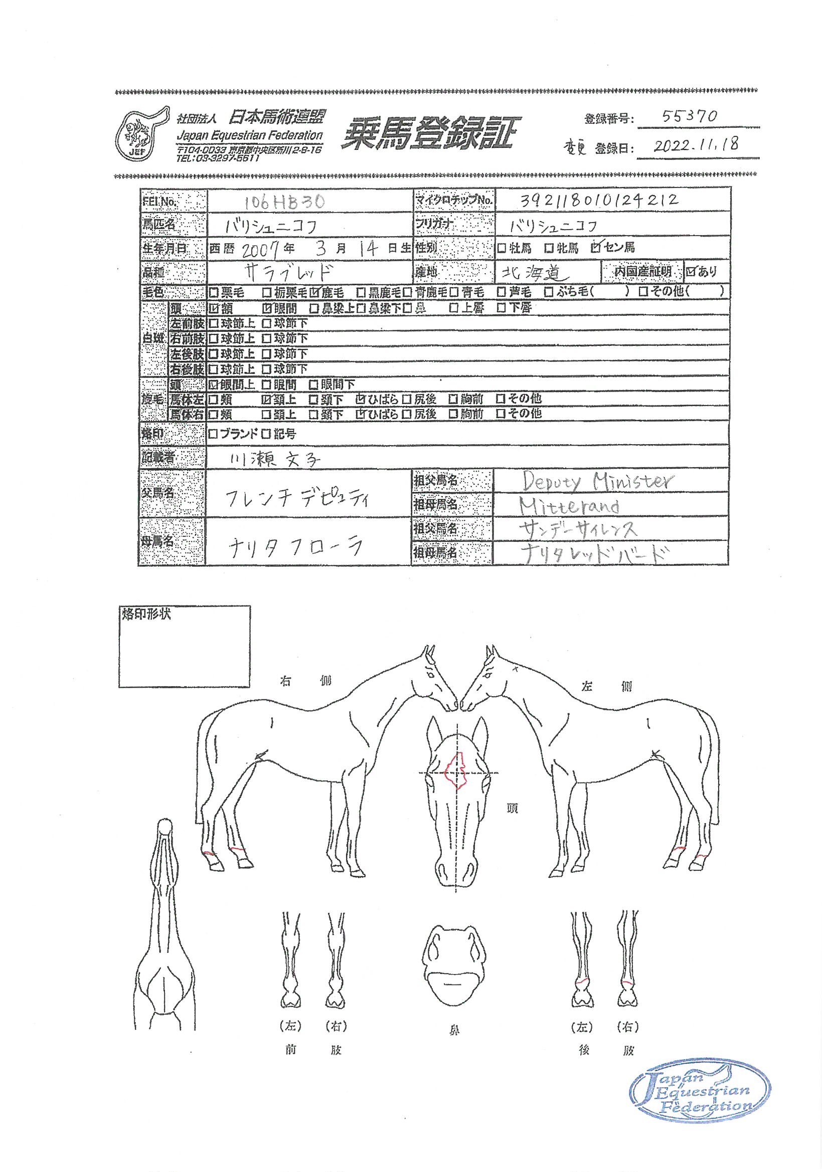 乗馬登録証