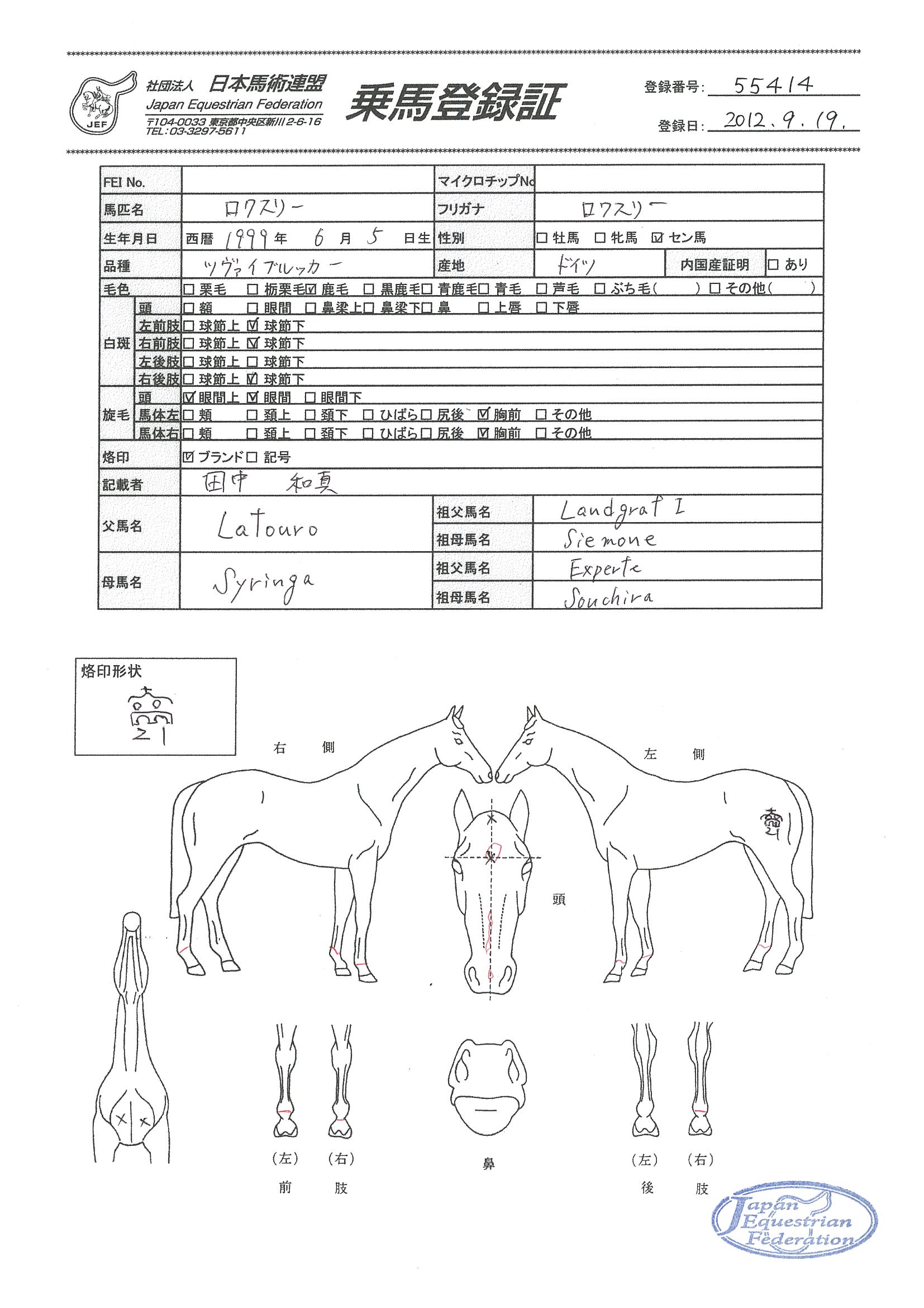 乗馬登録証