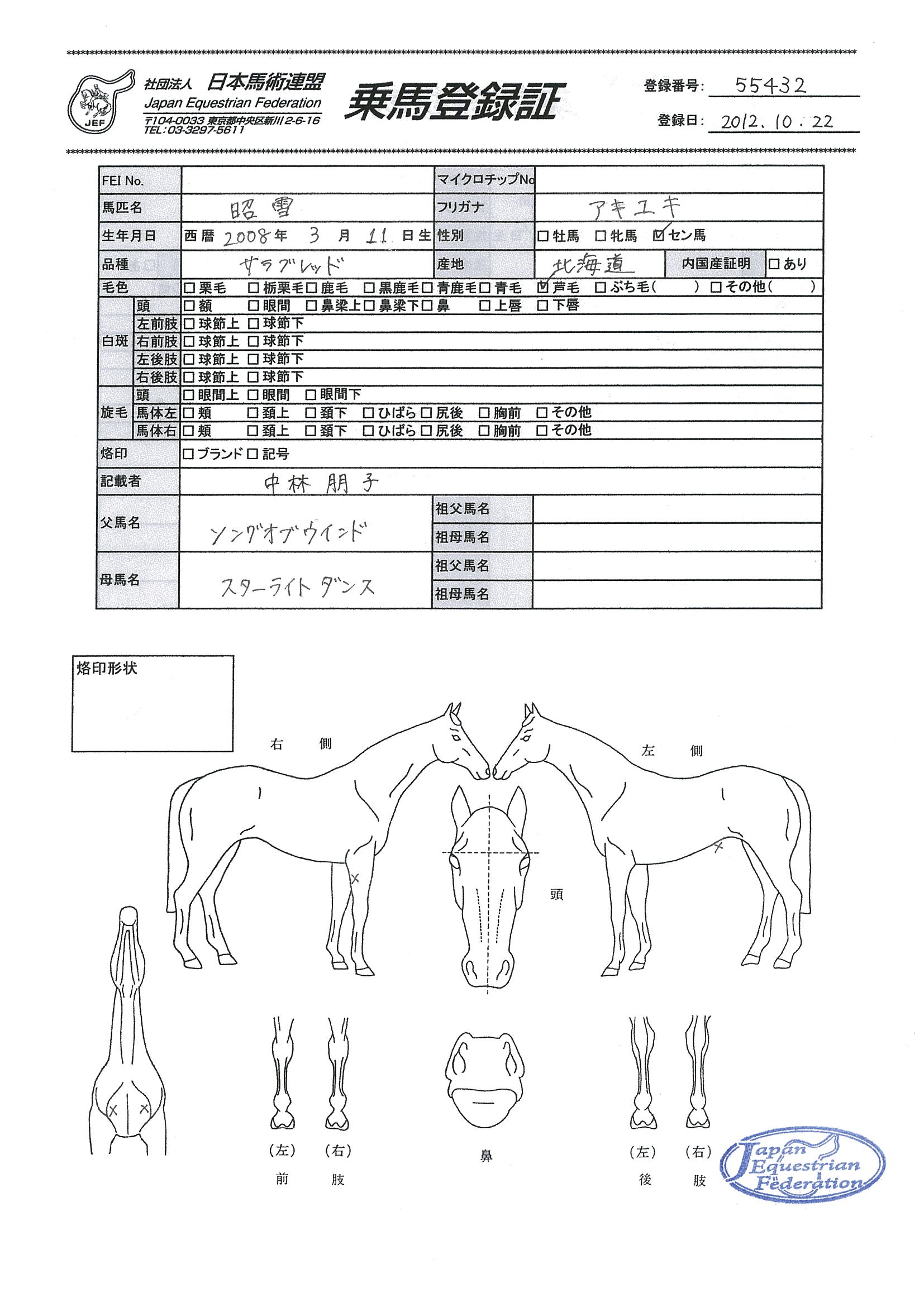 乗馬登録証