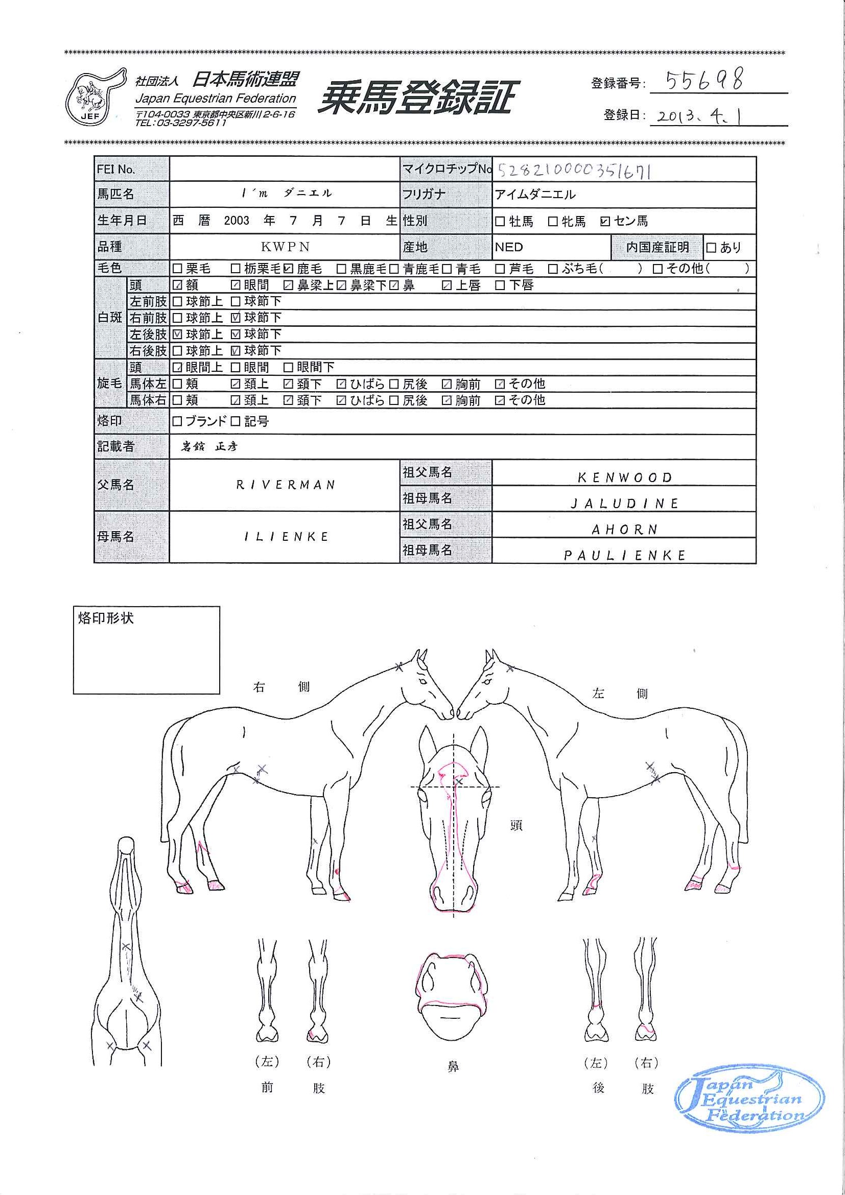 乗馬登録証