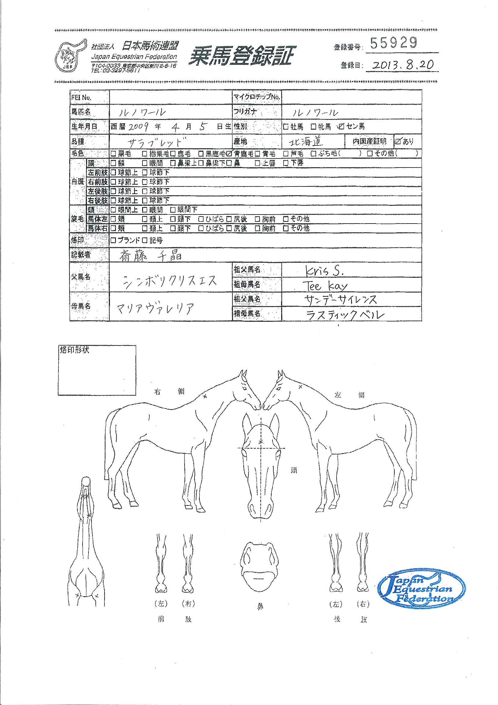 乗馬登録証