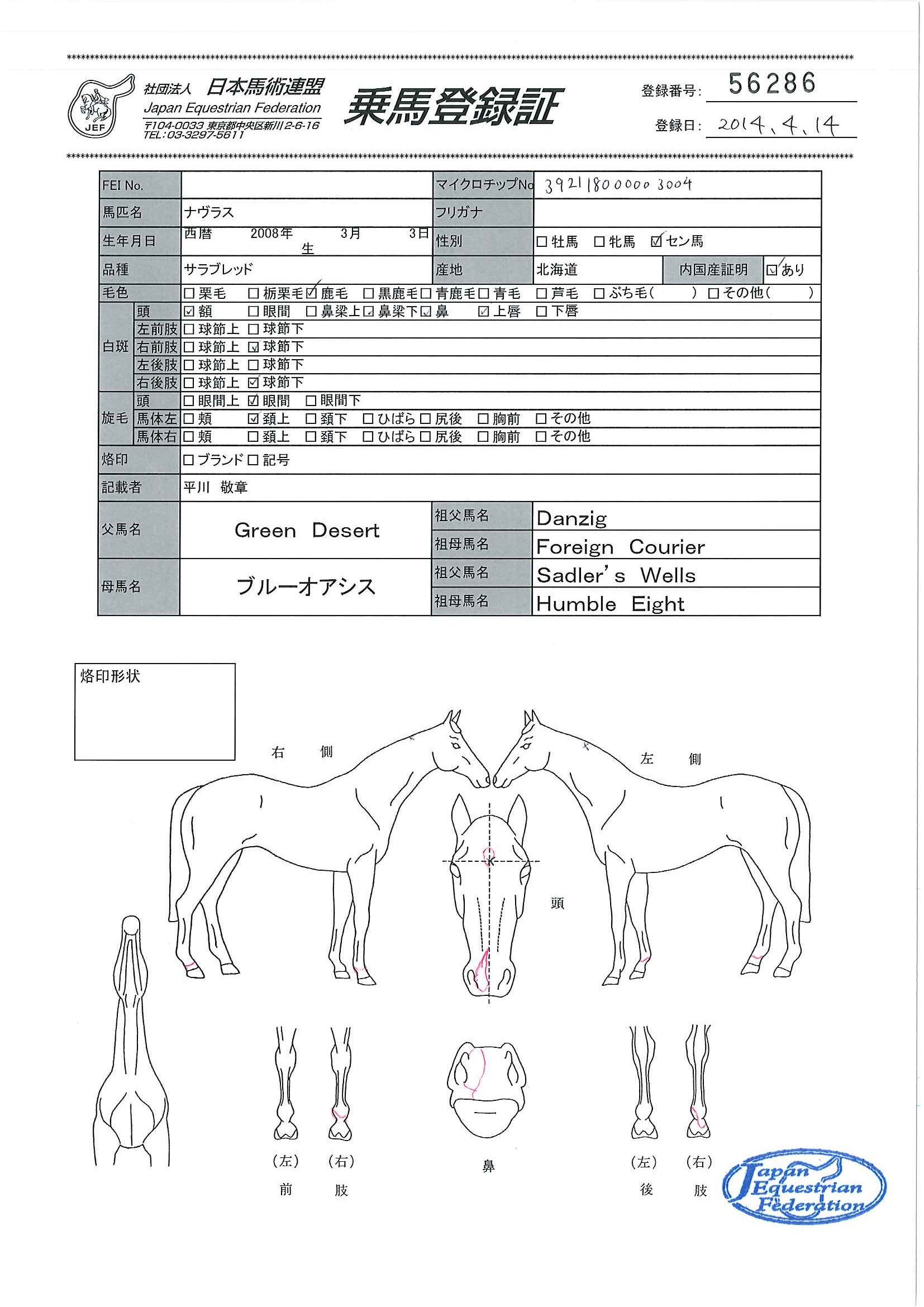 乗馬登録証