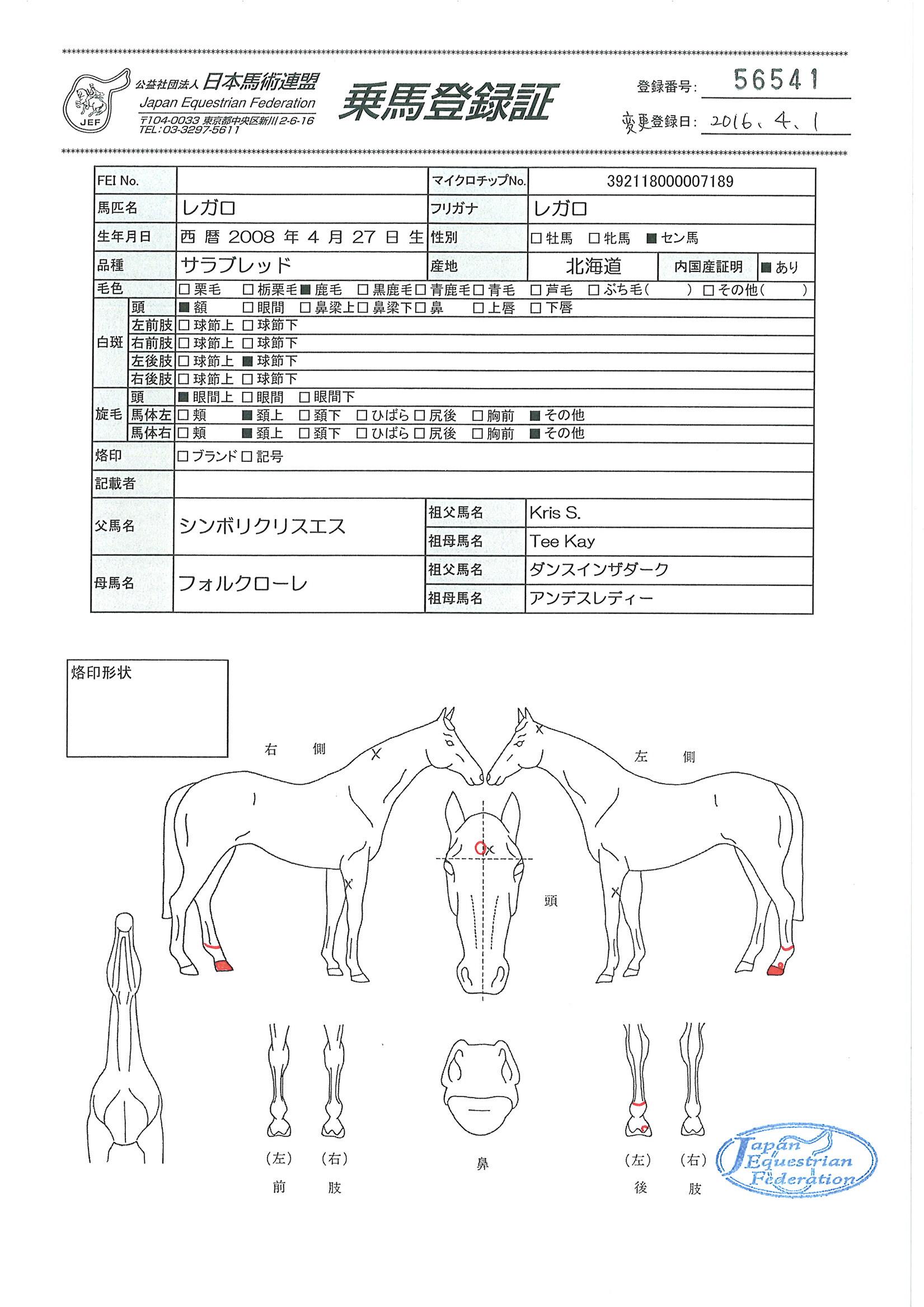 乗馬登録証