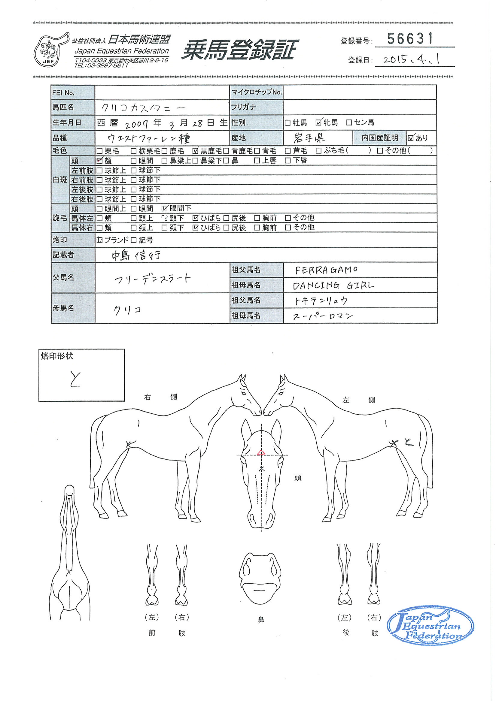 乗馬登録証