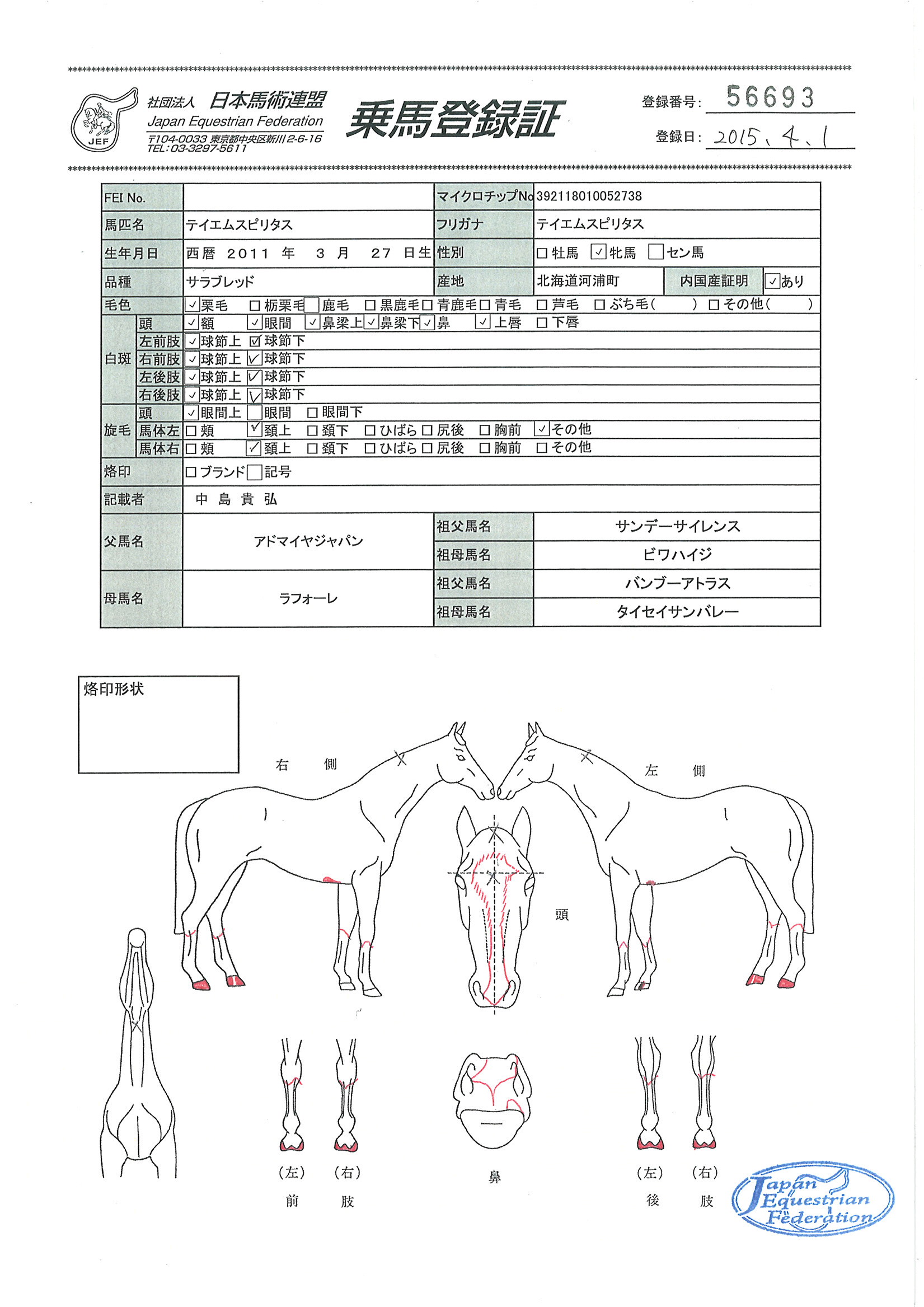 乗馬登録証