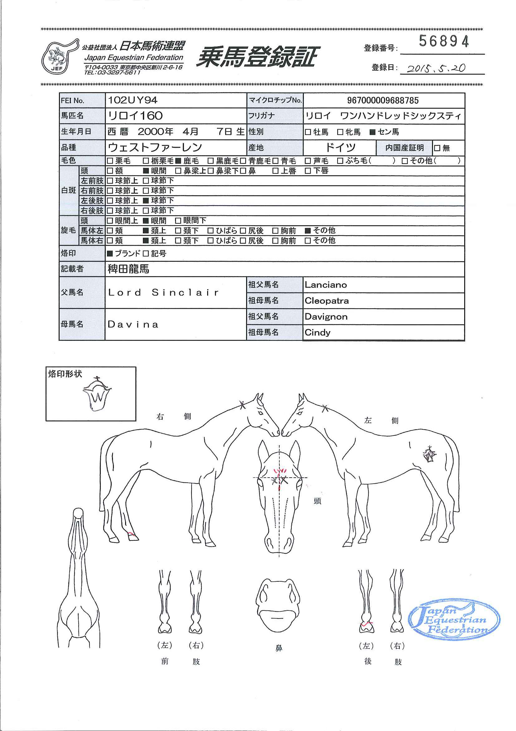 乗馬登録証