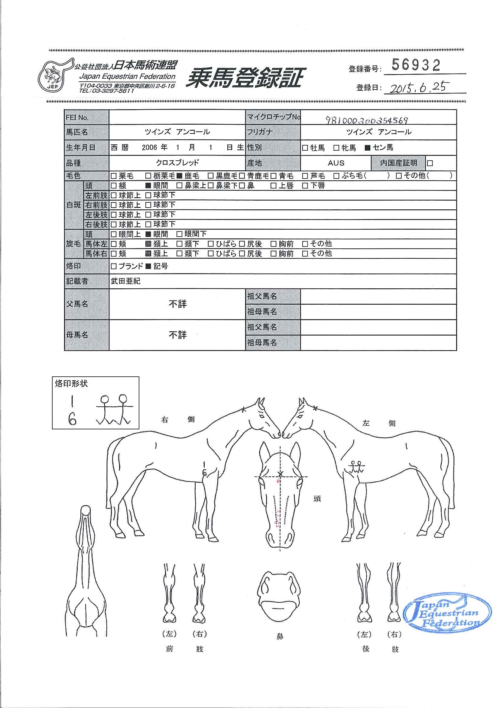 乗馬登録証
