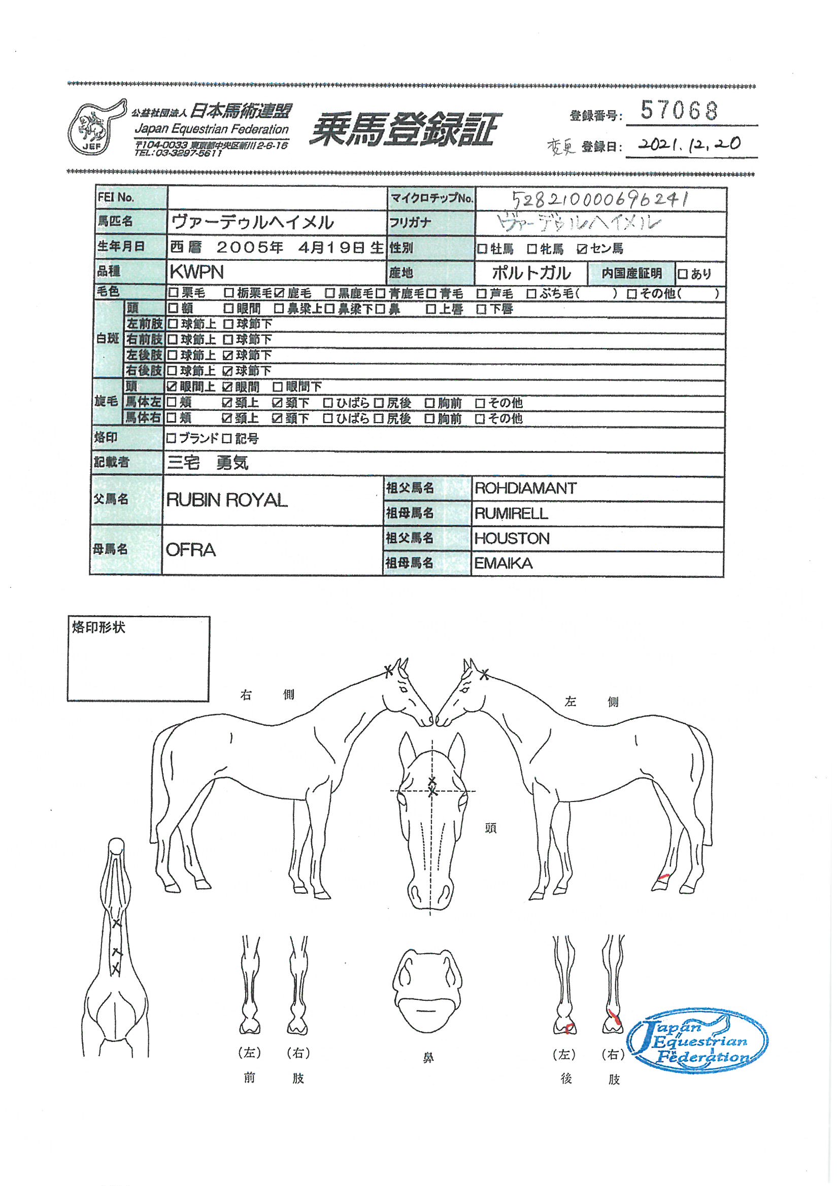 乗馬登録証