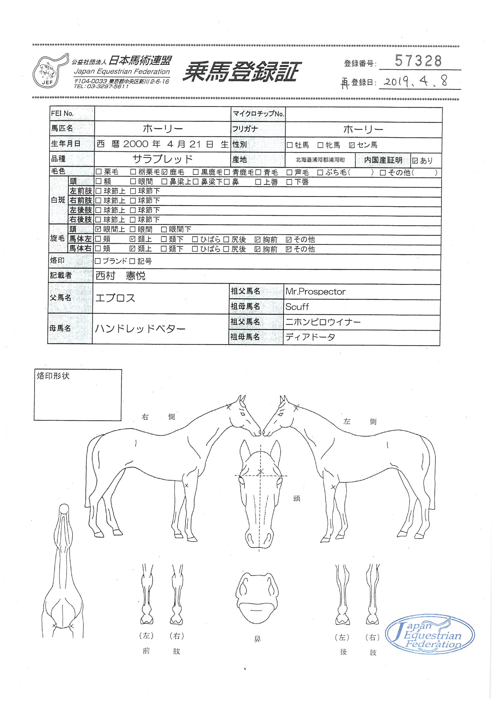 乗馬登録証