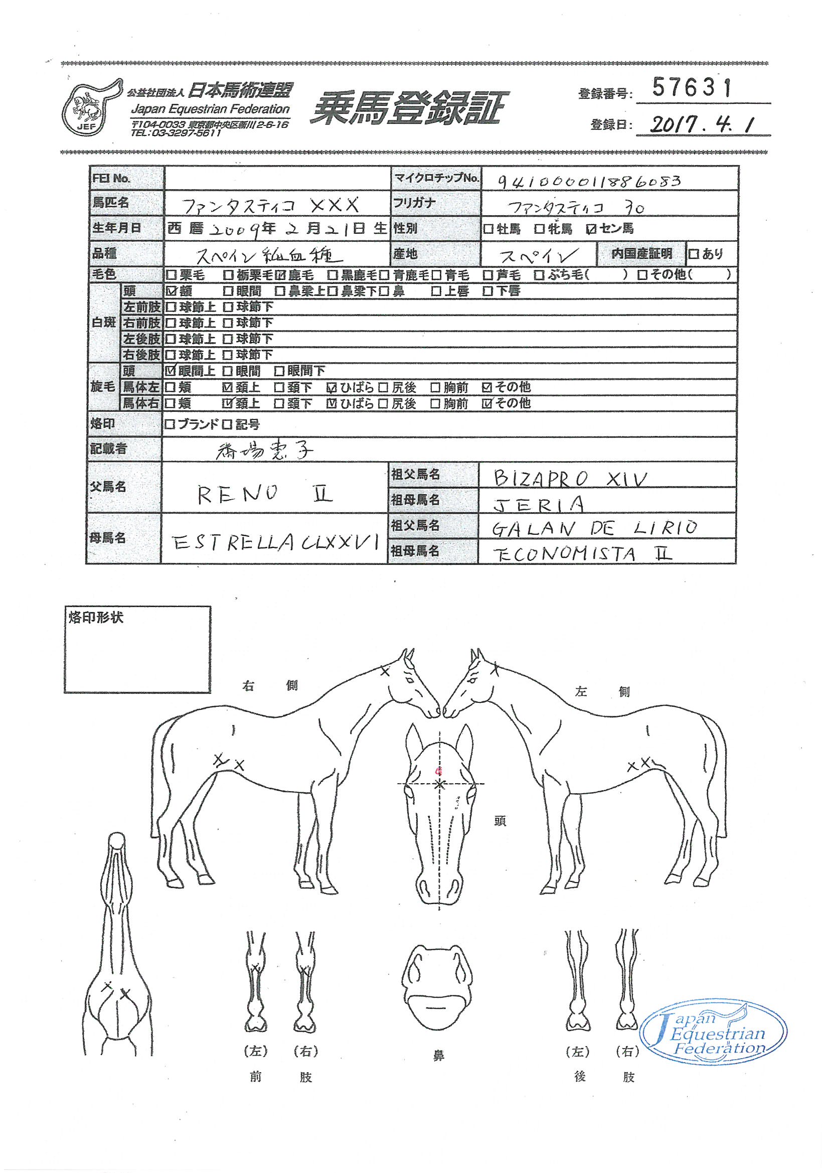 乗馬登録証