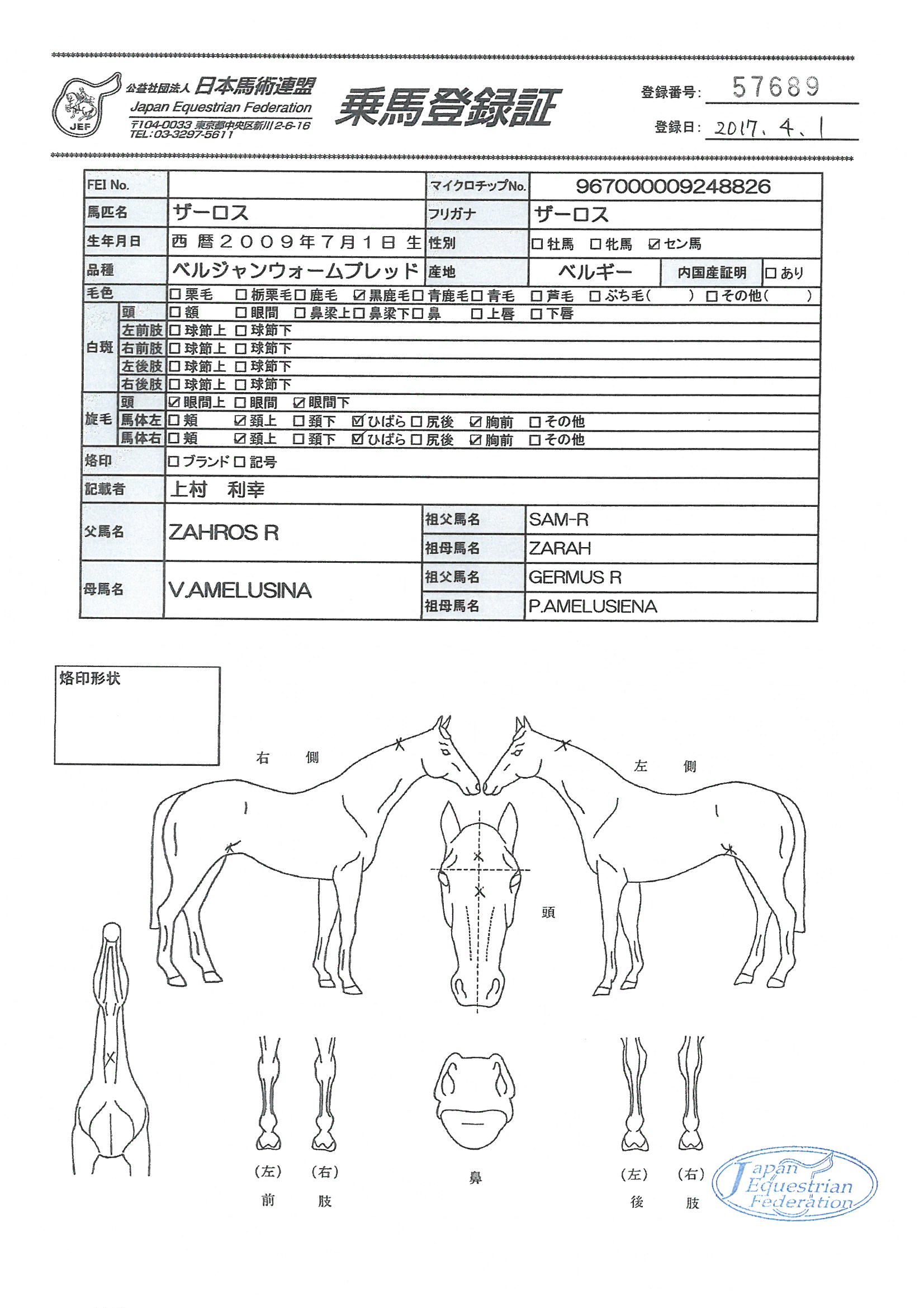 乗馬登録証