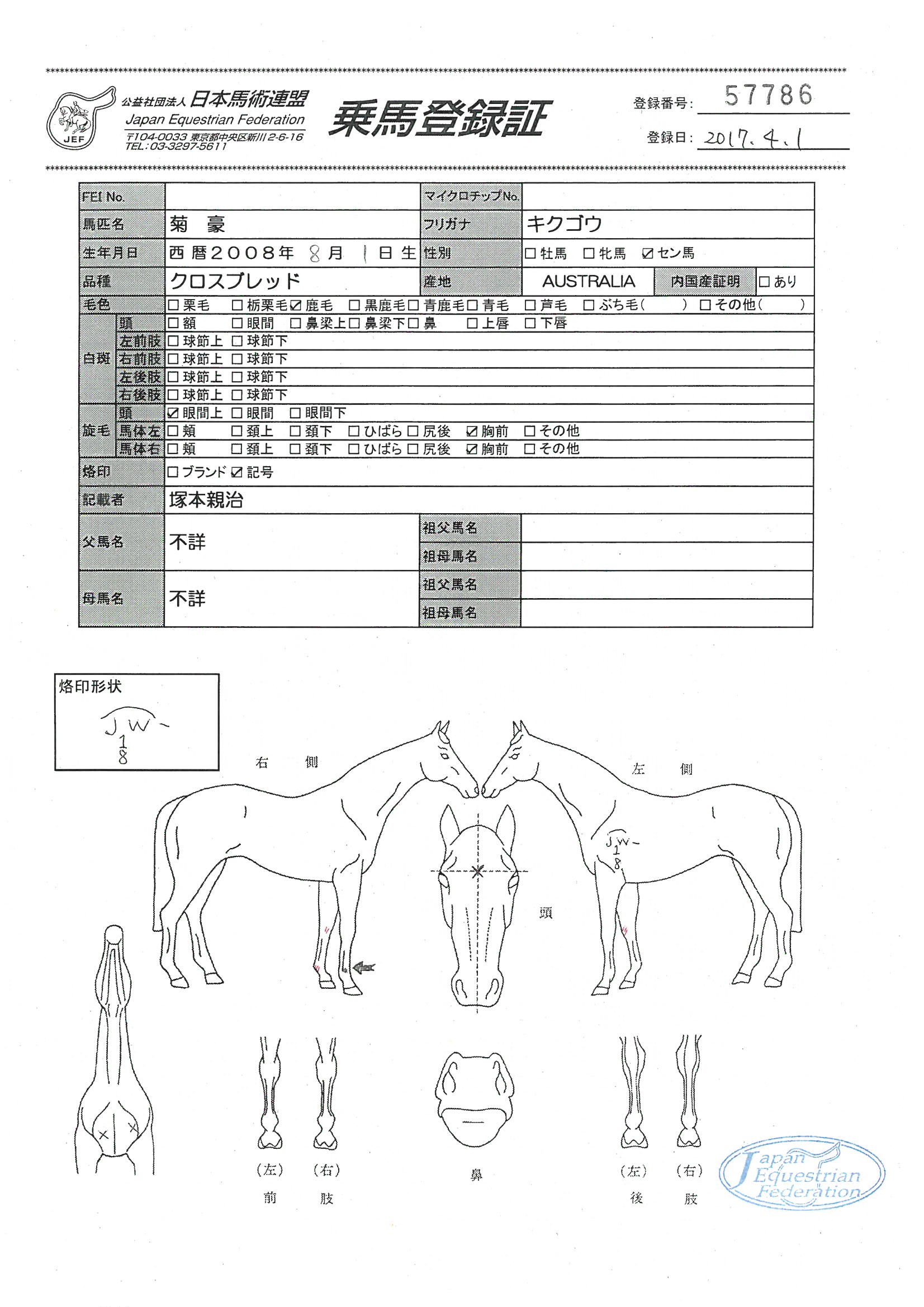 乗馬登録証