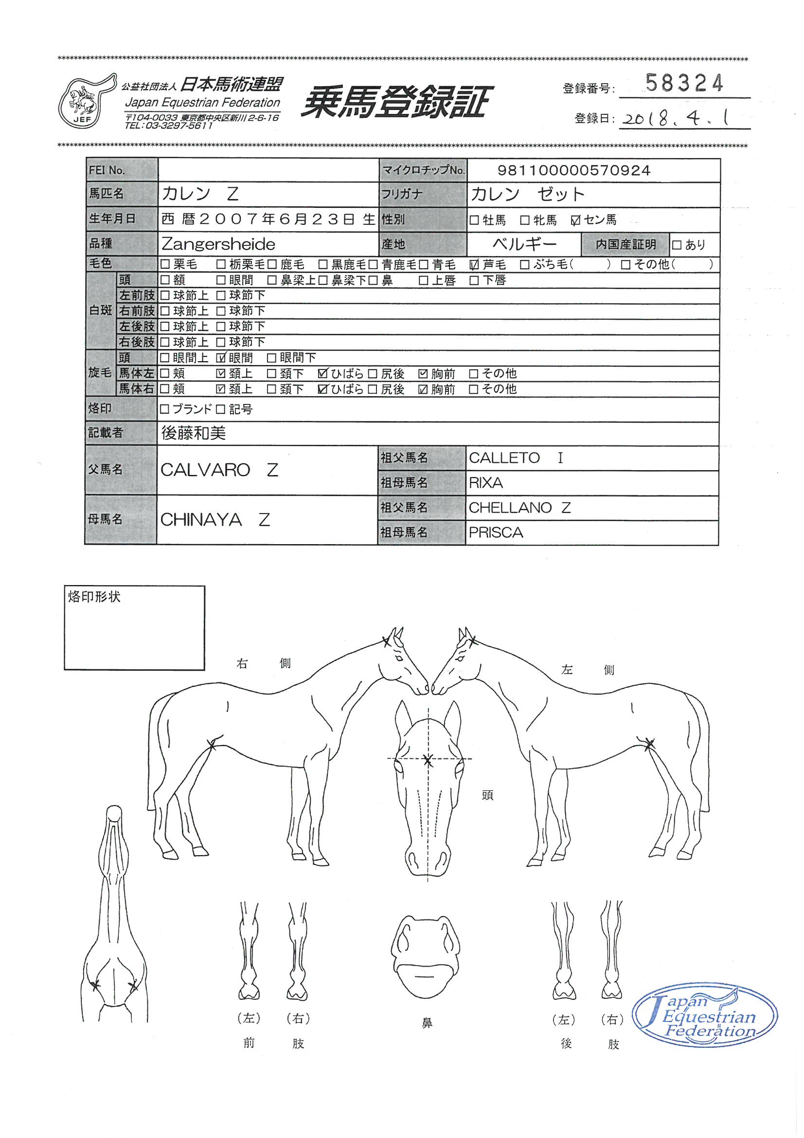 乗馬登録証