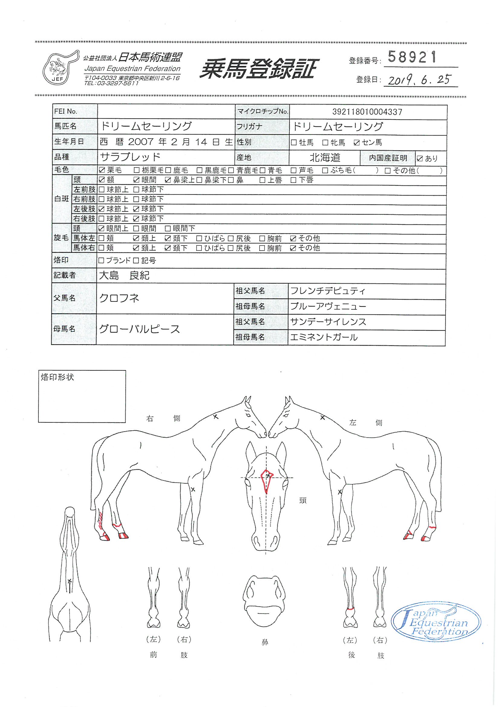 乗馬登録証