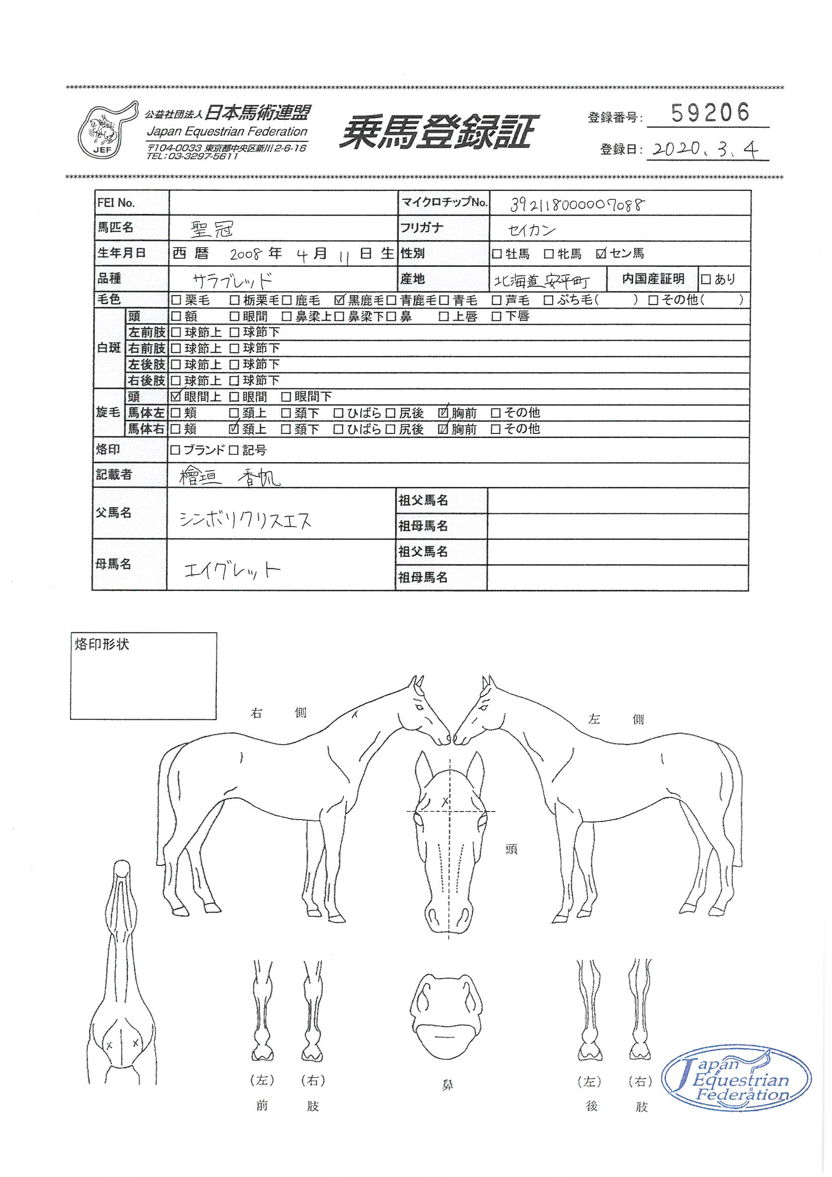 乗馬登録証