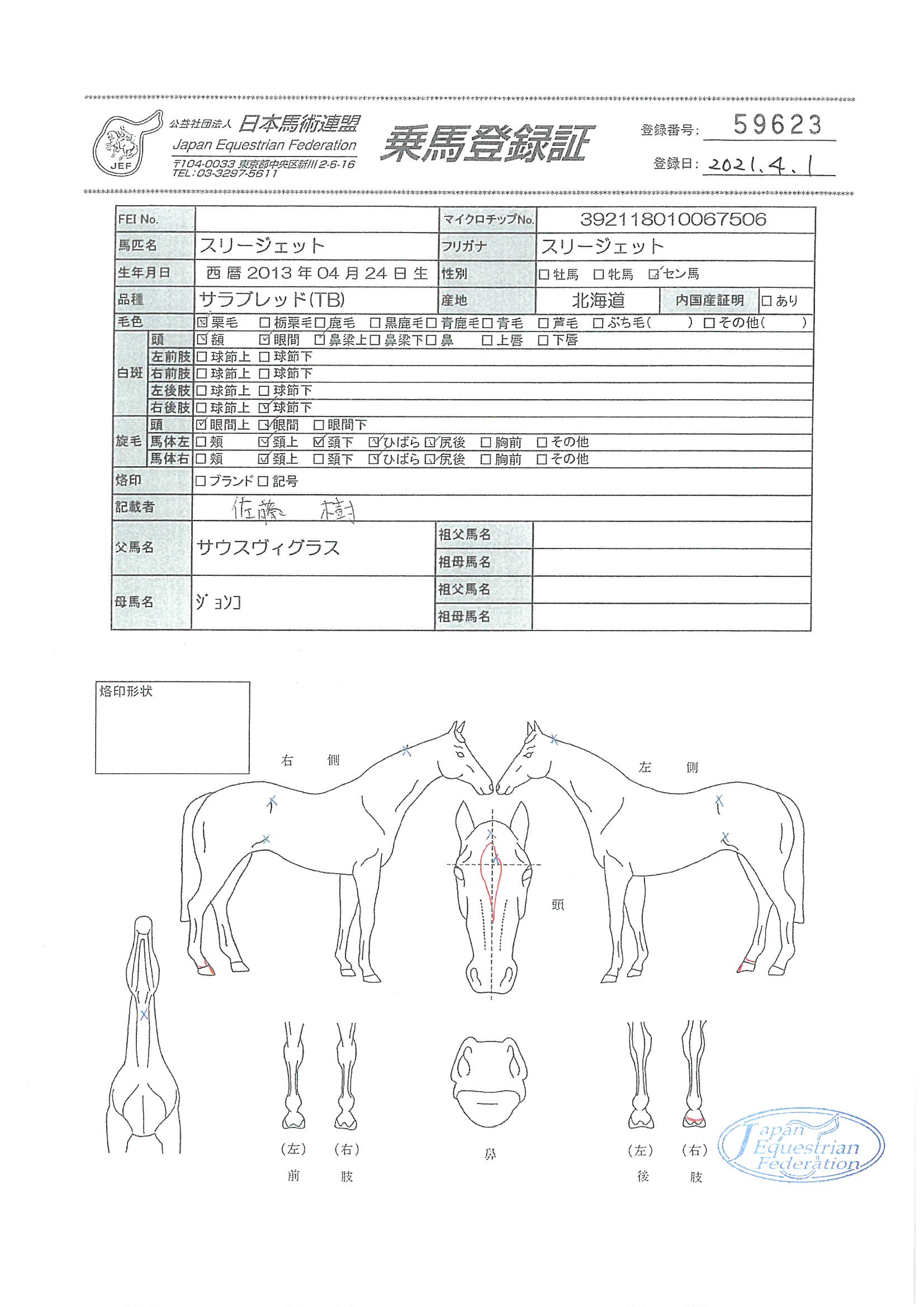 乗馬登録証