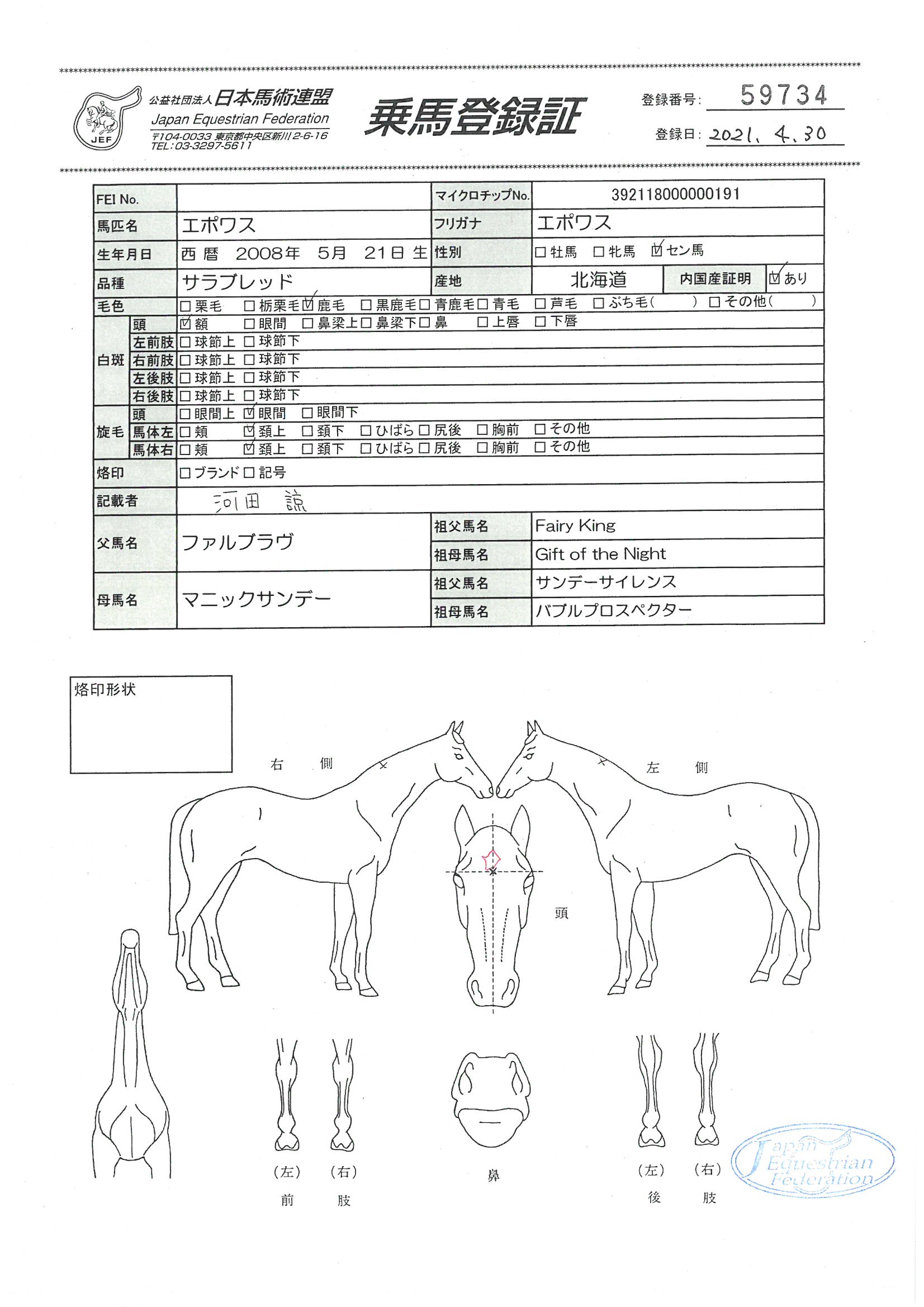 乗馬登録証