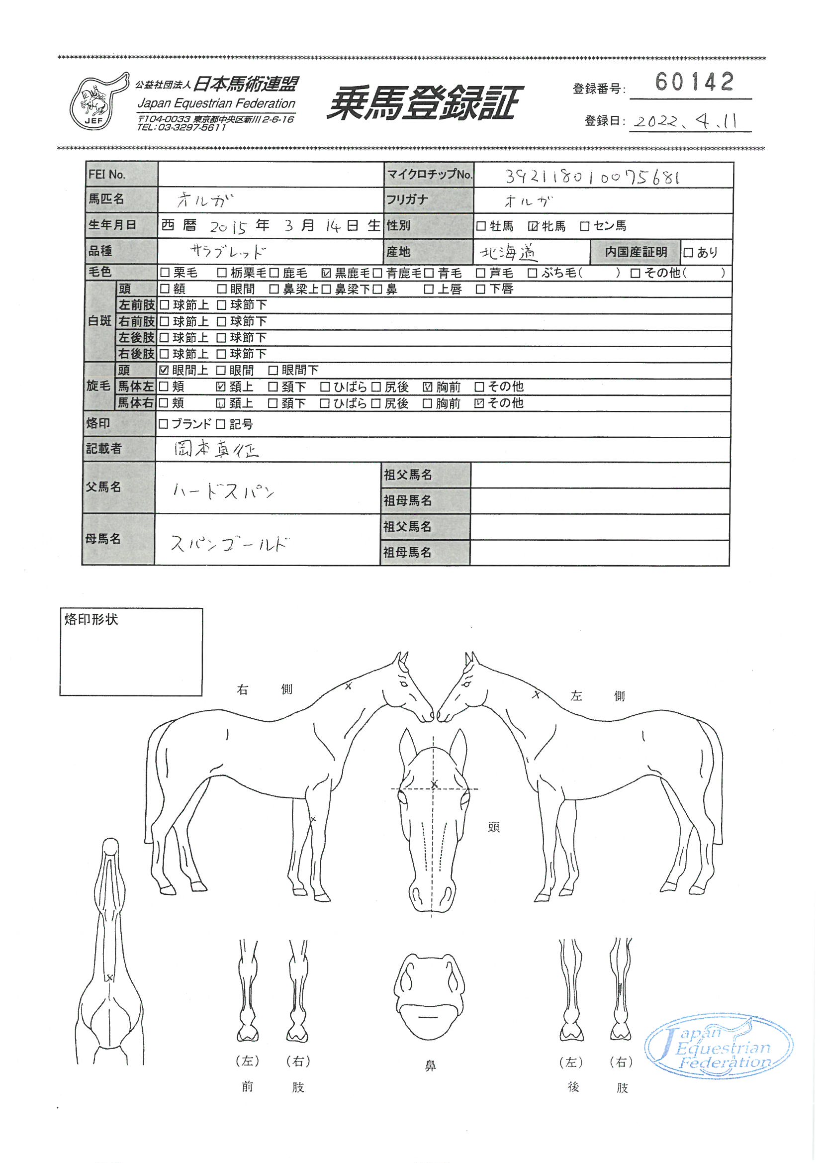 乗馬登録証