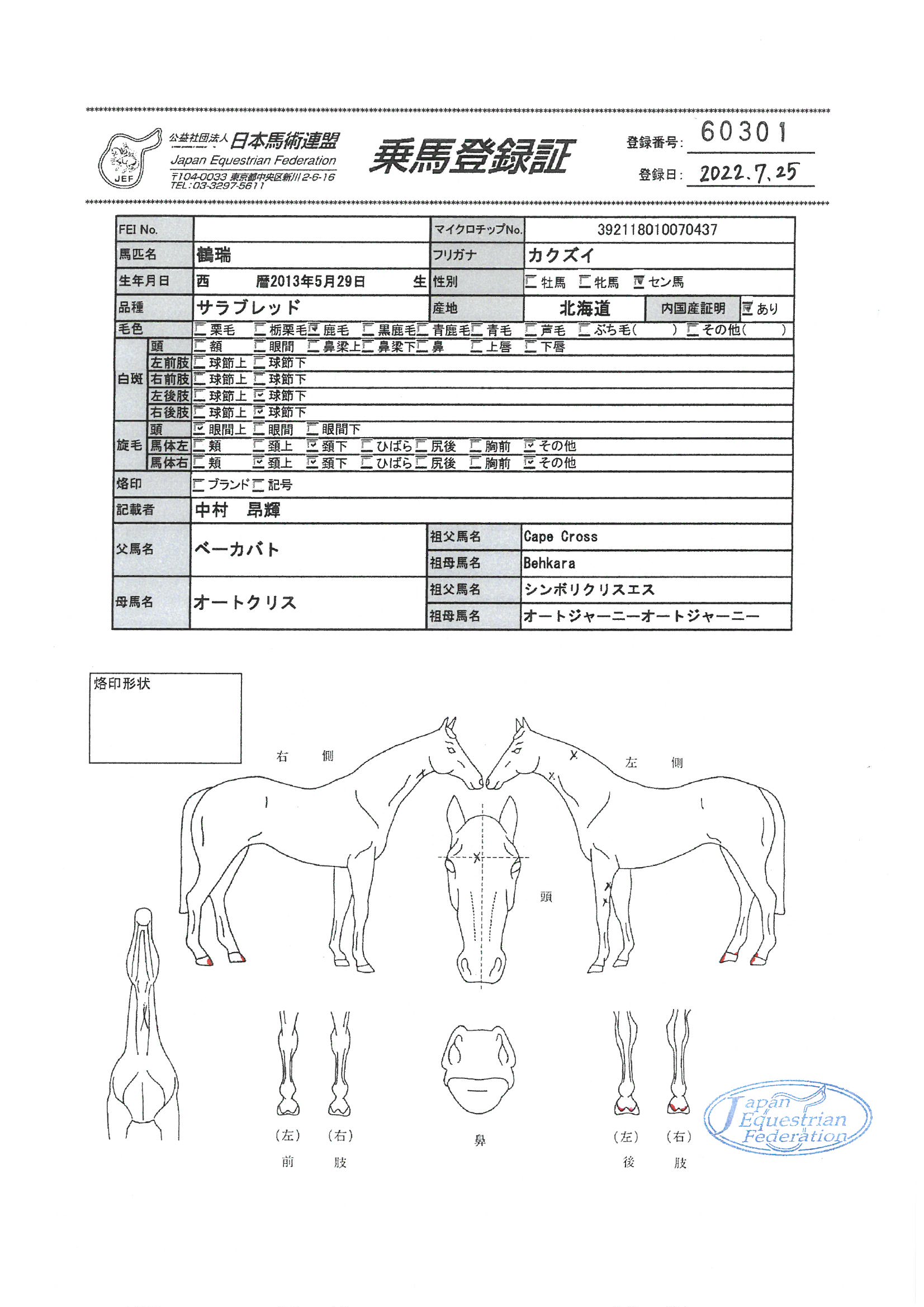 乗馬登録証