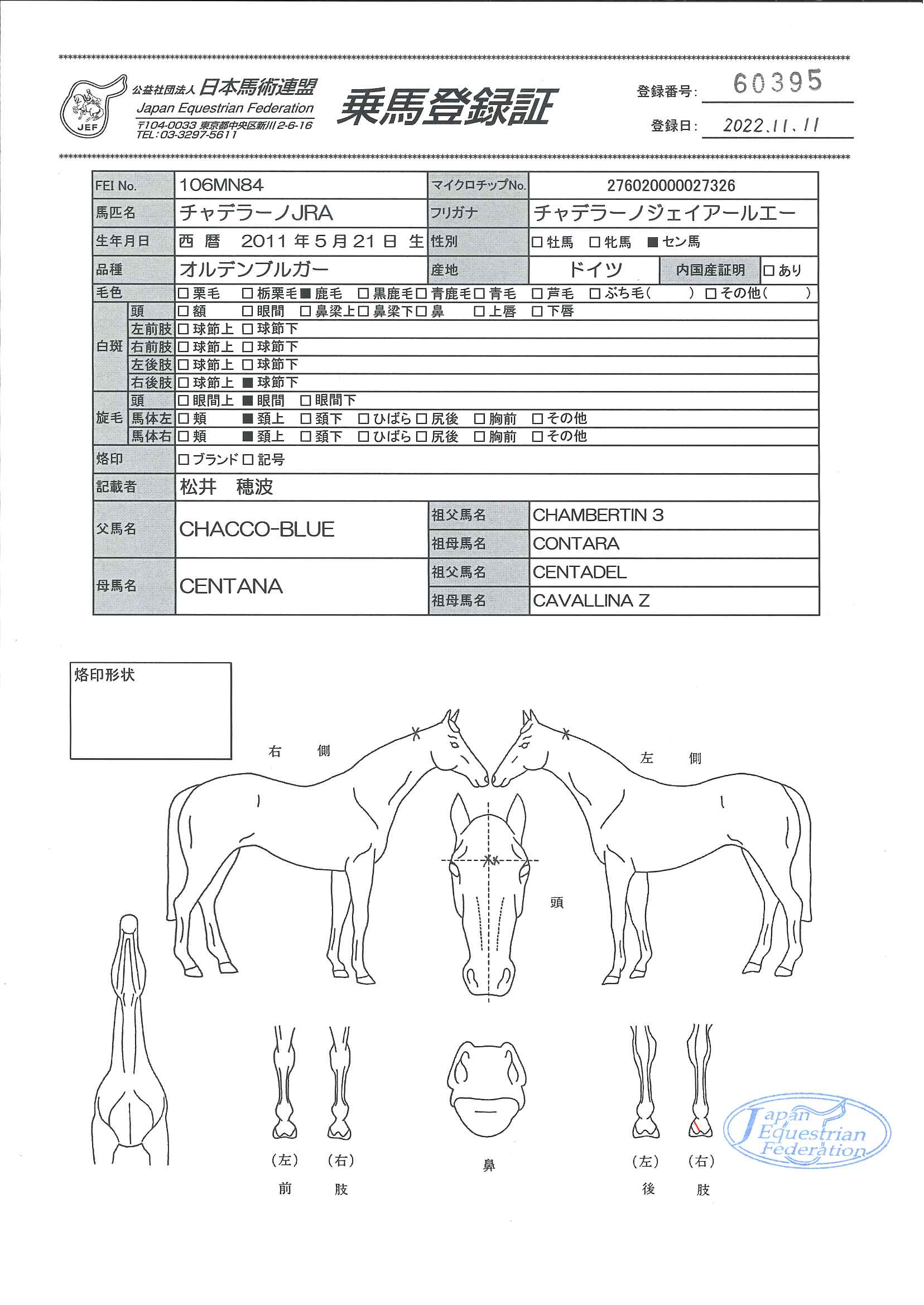 乗馬登録証