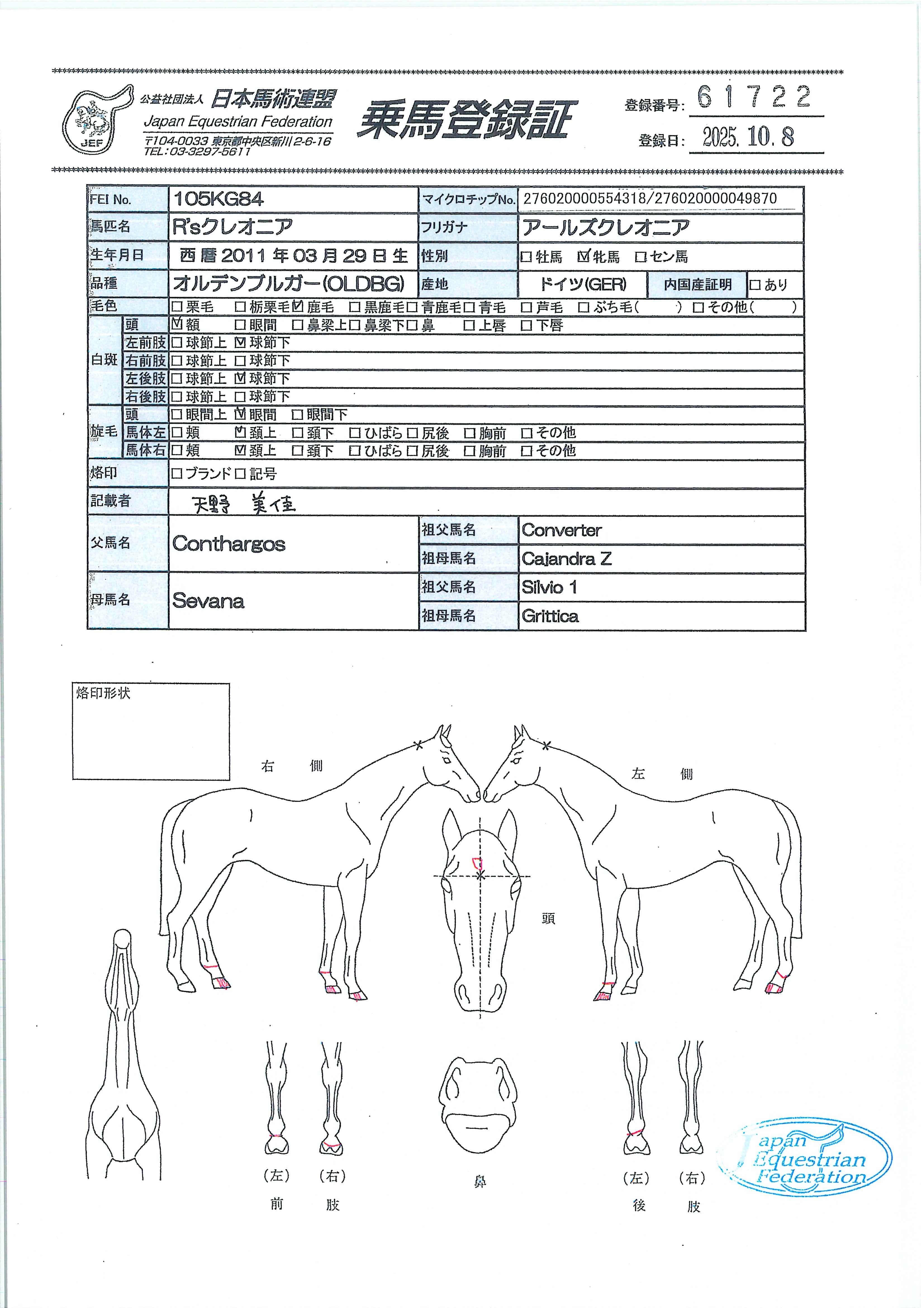 乗馬登録証